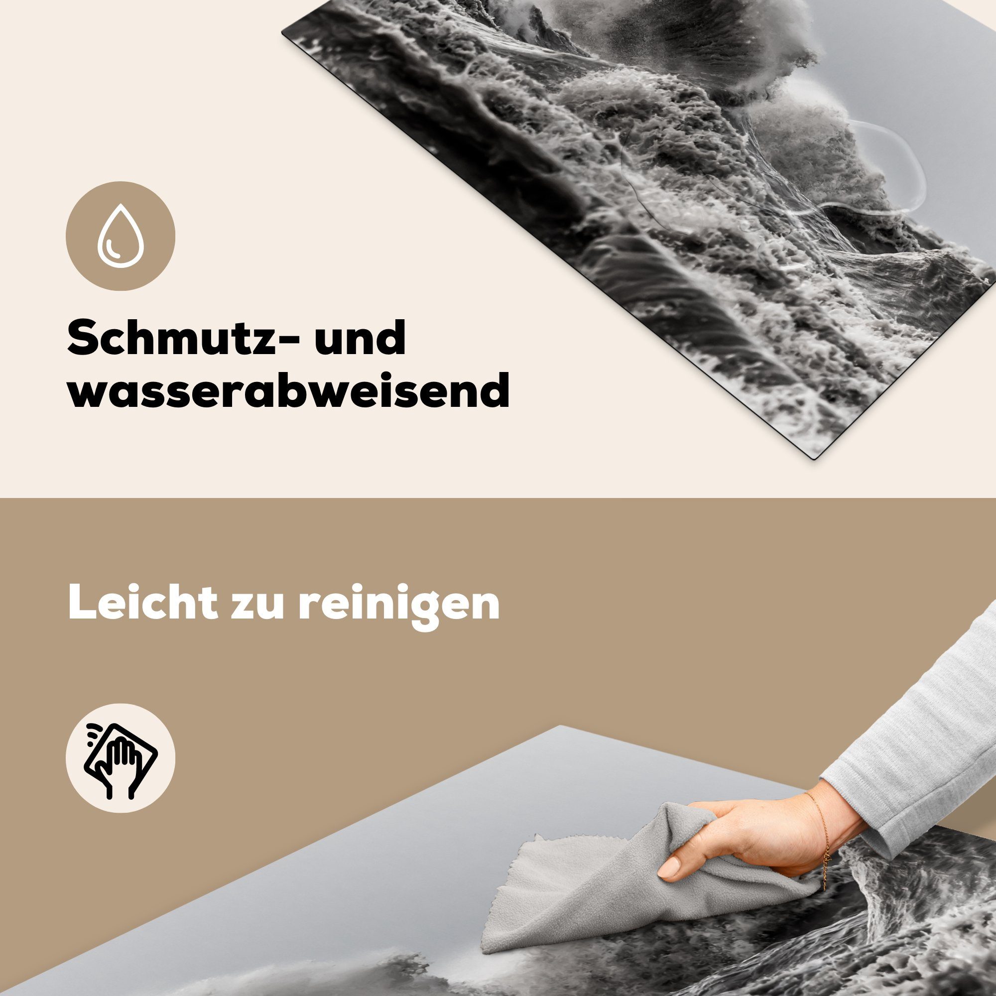 Wellen (1 für küche, und Herdblende-/Abdeckplatte Schwarz 81x52 cm, die Induktionskochfeld in Stürmische tlg), Ceranfeldabdeckung Weiß, MuchoWow Vinyl, Schutz