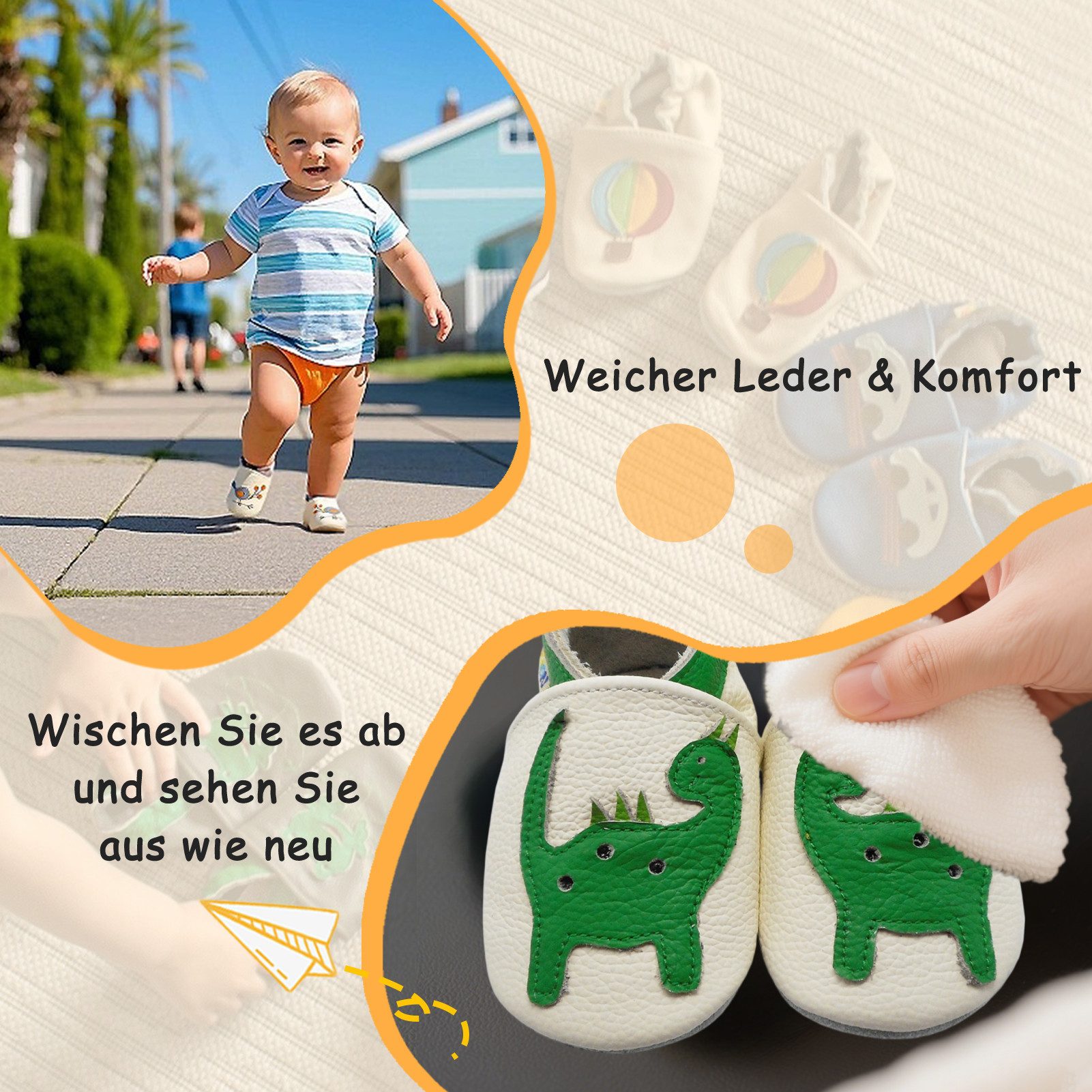 Yalion Leder Baby-Lauflernschuhe, weich, rutschfest, handgefertigt Krabbelschuh Baby Schuh aus echtem Leder,Barfußgefühl & rutschfester Sohle – Bild 3 von 5
