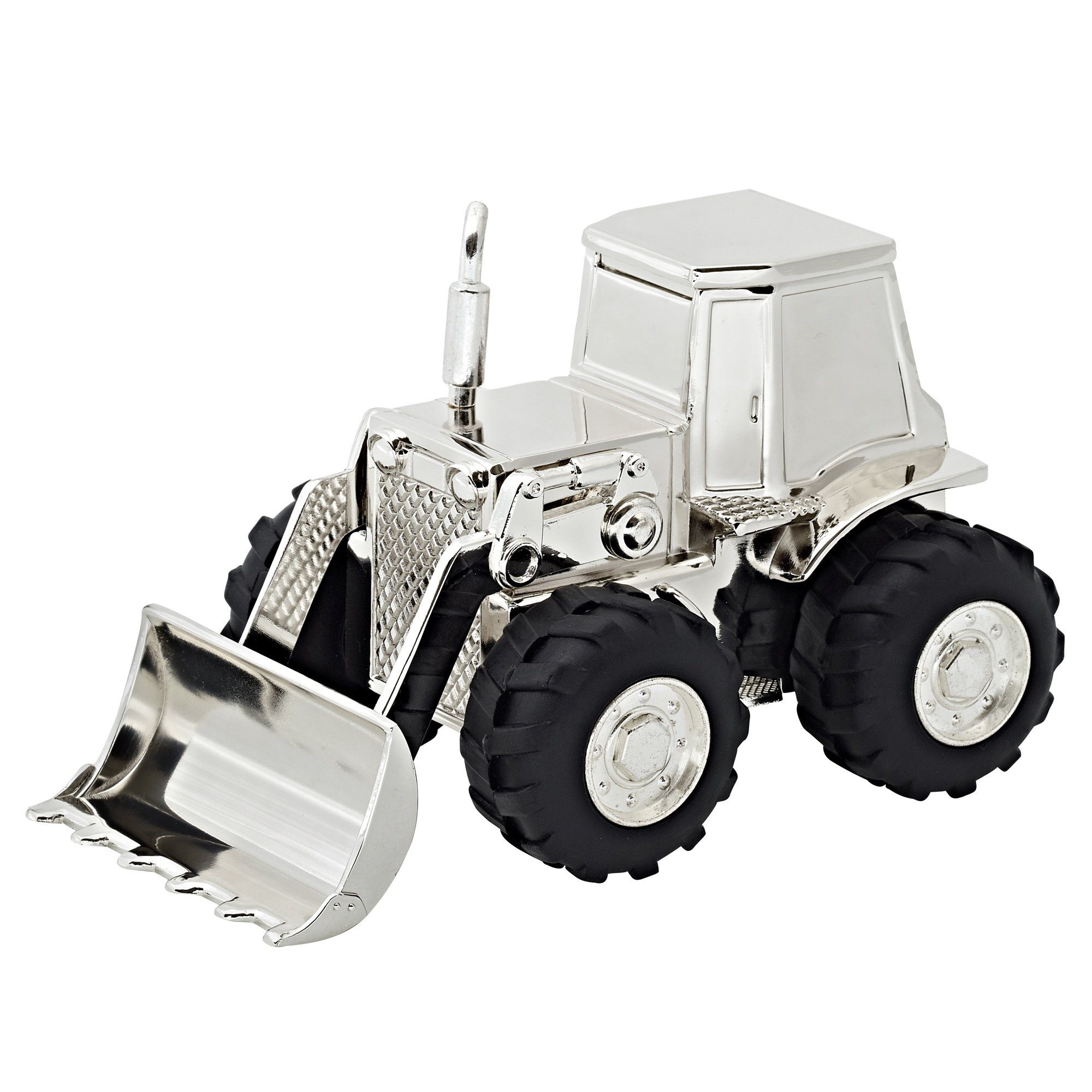 EDZARD Spardose Traktor, versilberte Sparbüchse mit Anlaufschutz, Sparschwein im modernen Design, ideal als Geschenk, Höhe 9 cm