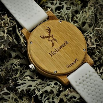 Holzwerk Quarzuhr CELLE Damen & Herren Holz Uhr mit Silkon Armband in weiß & beige