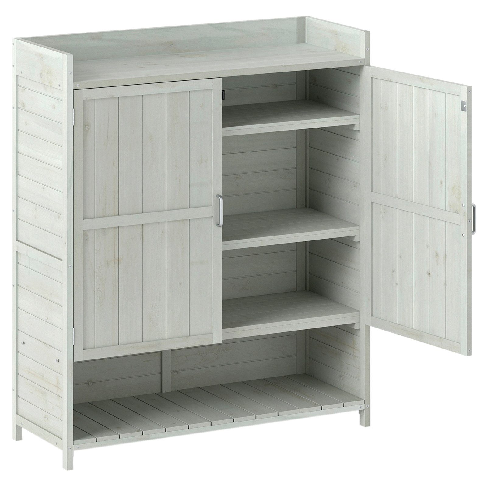 KOMFOTTEU Pflanztisch, Gartenschrank mit Arbeitsplatte & unterem Regal & 2 Türen