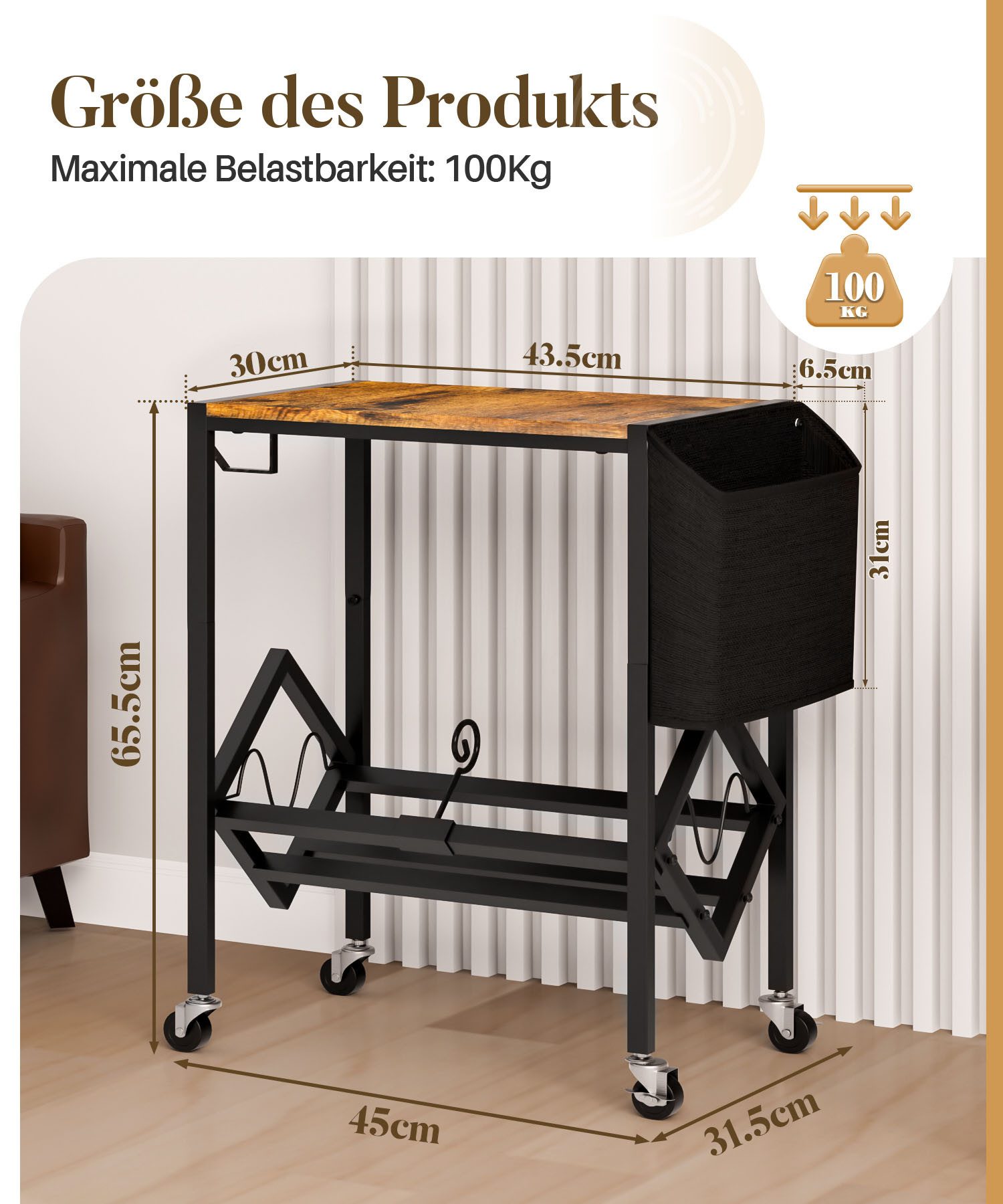 Yorbay Beistelltisch Schallplatten Regal, 4 Lenkrollen & CD-Regal, Plattenspielerständer – Bild 5 von 5