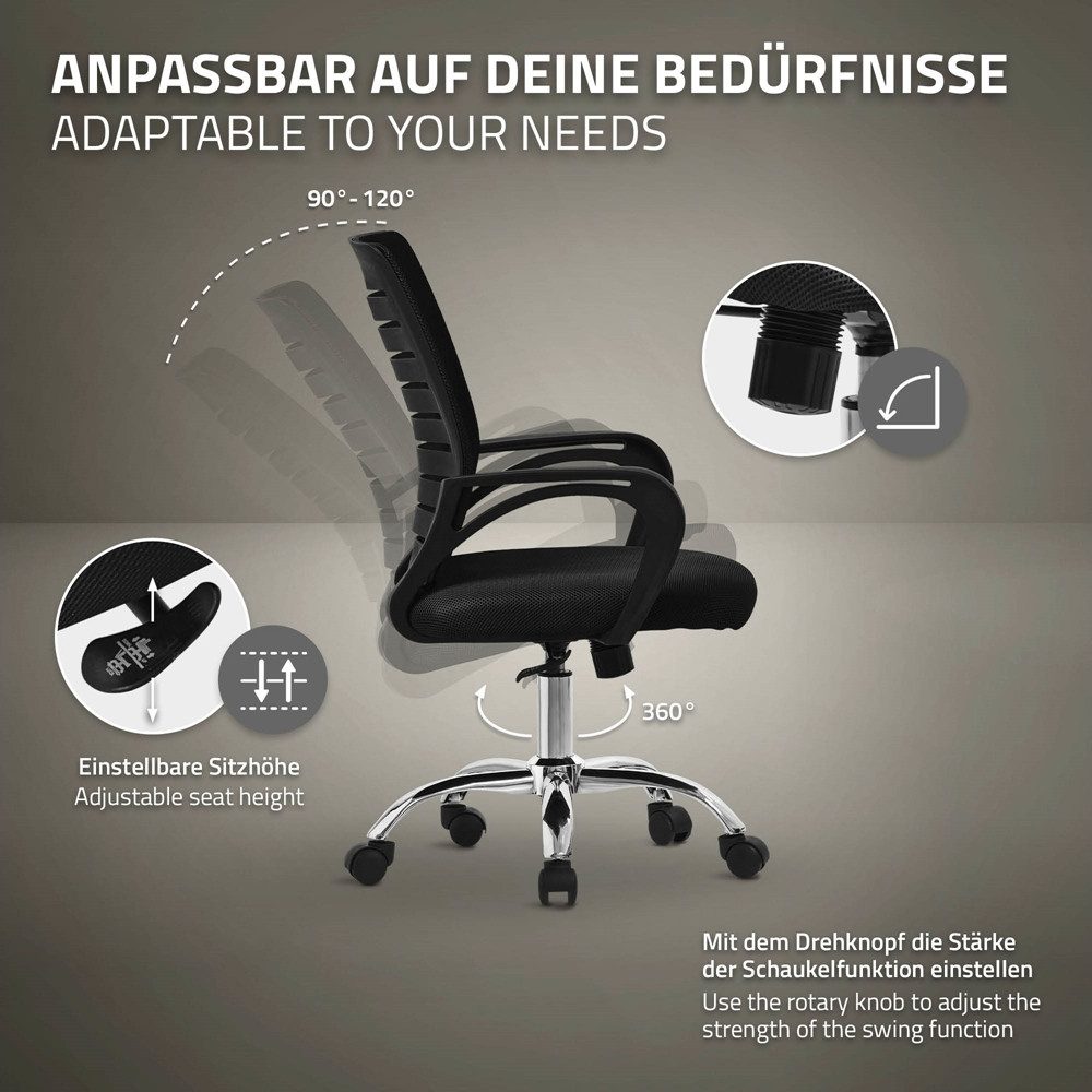 ML-DESIGN Bürostuhl Schreibtischstuhl ergonomisch mit Armlehnen Wippfunktion 360° drehbar, Computerstuhl Schwarz mit Rollen Schreibtischstuhl Gaming-Stuhl – Bild 4 von 5