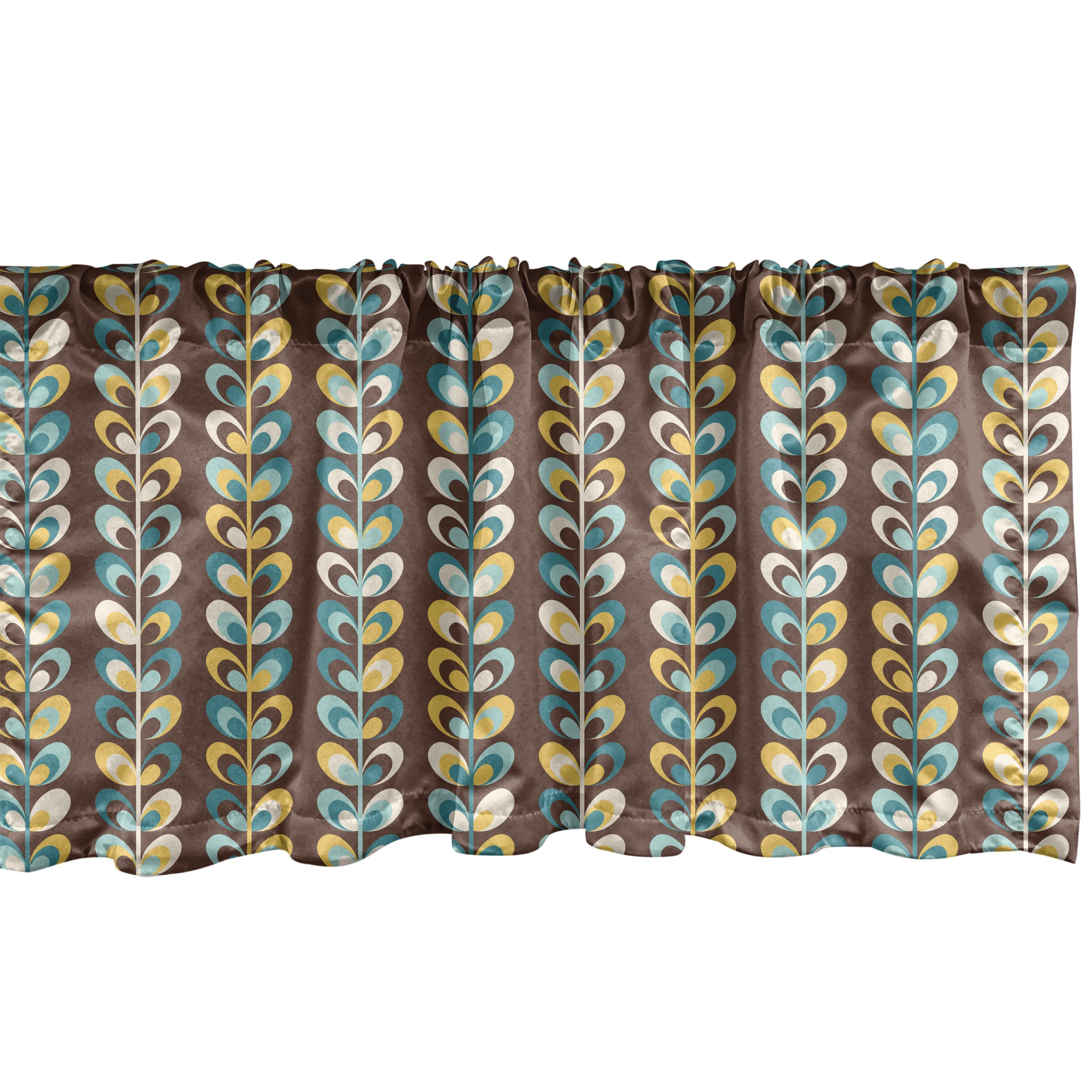 Scheibengardine Vorhang Volant für Küche Schlafzimmer Dekor mit Stangentasche, Abakuhaus, Microfaser, Herbst Retro Blatt Zweige Motiv