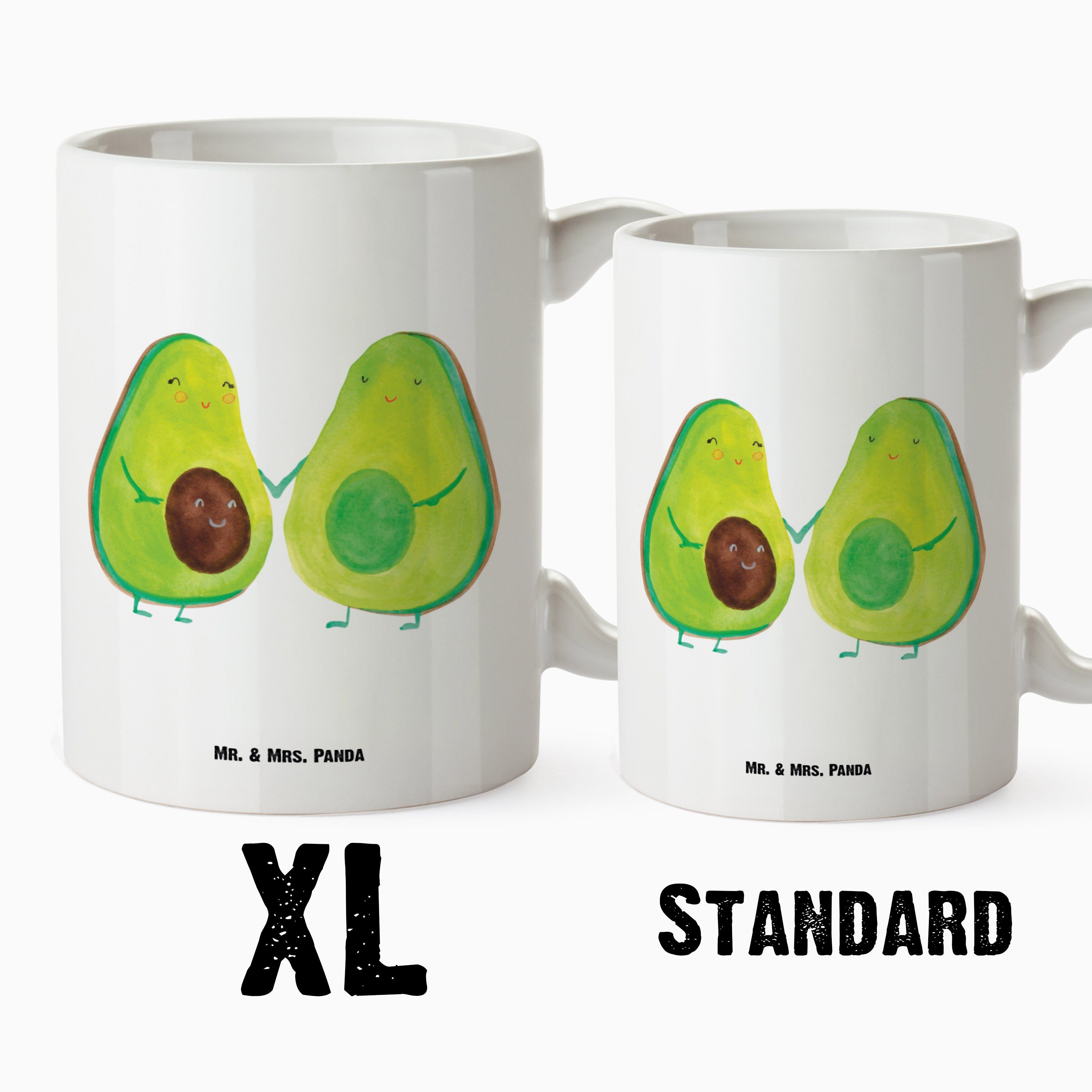 Tasse Pärchen XL Weiß Avocuddle, Tasse Liebe, & Kinder, Avocado - Mrs. - Beche, Keramik XL Mr. Panda Geschenk,