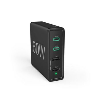 Hama 4fach USB-Ladestation 60 Watt Ladegerät, 2x USB-C PD, 2x USB Multiport USB-Ladegerät