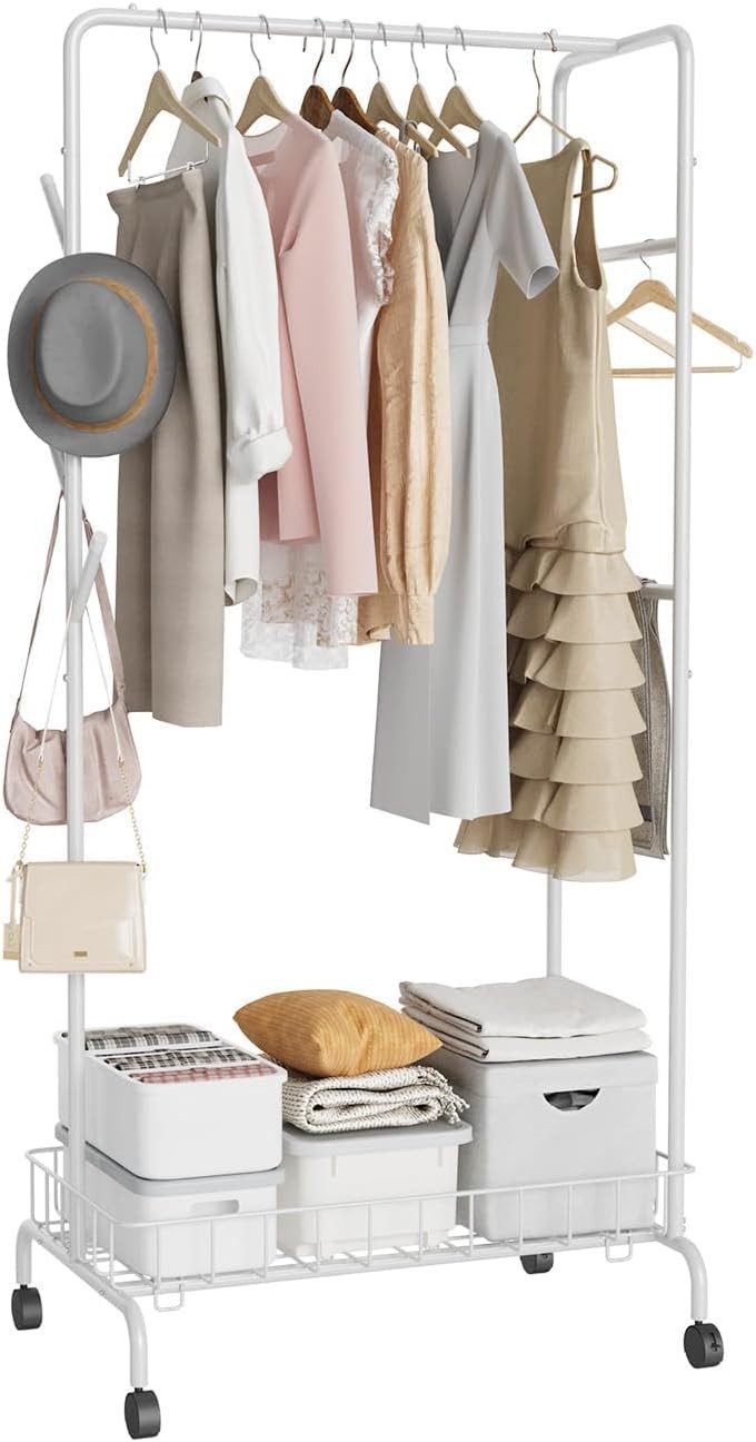 GarveeMore Garderobenständer aus Metall mit Rollen und unterem Regal,seitli günstig online kaufen
