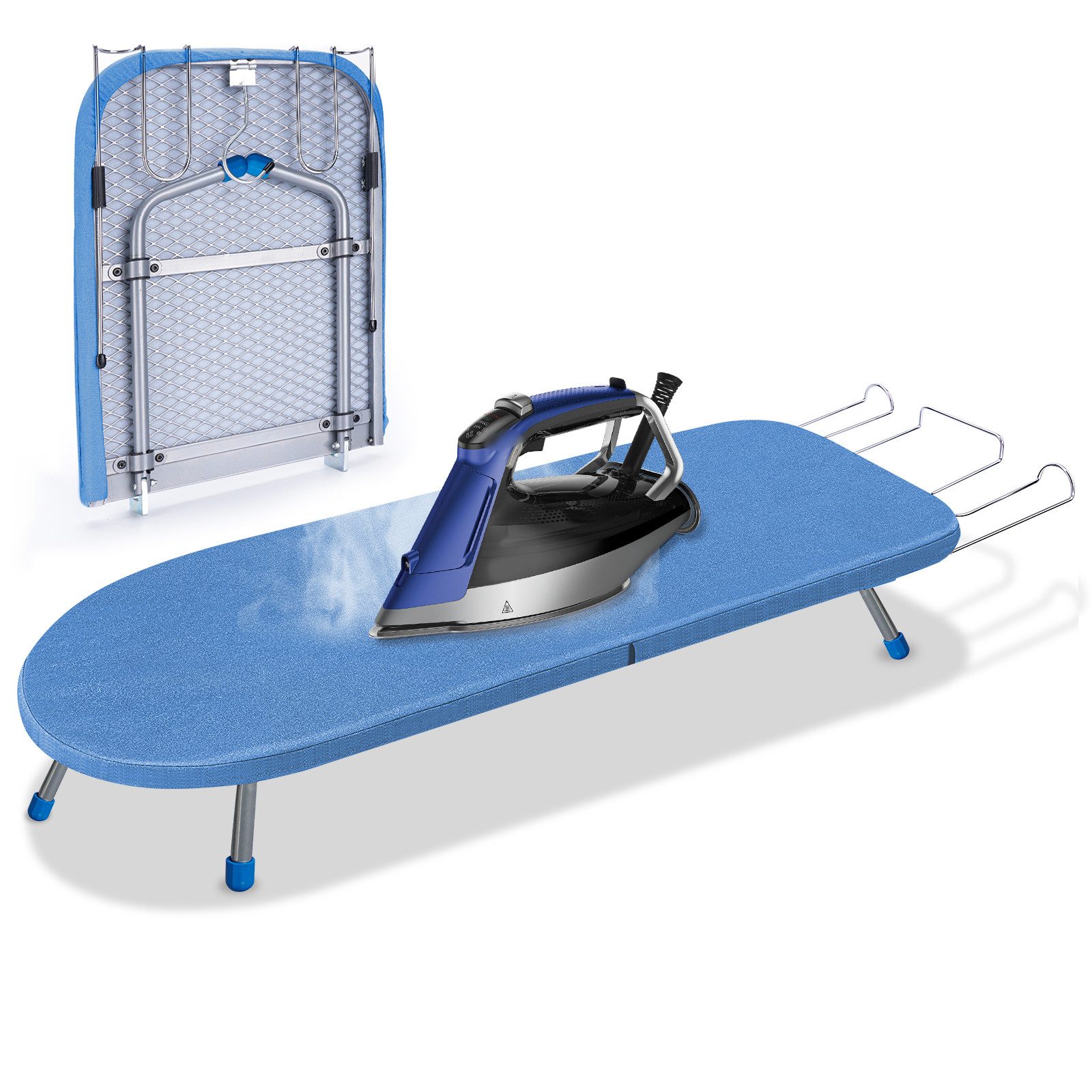 Tischbügelbrett Stahl Klappbares Bügelbrett mit Eisenständer 83x31cm Bügeltisch Blau