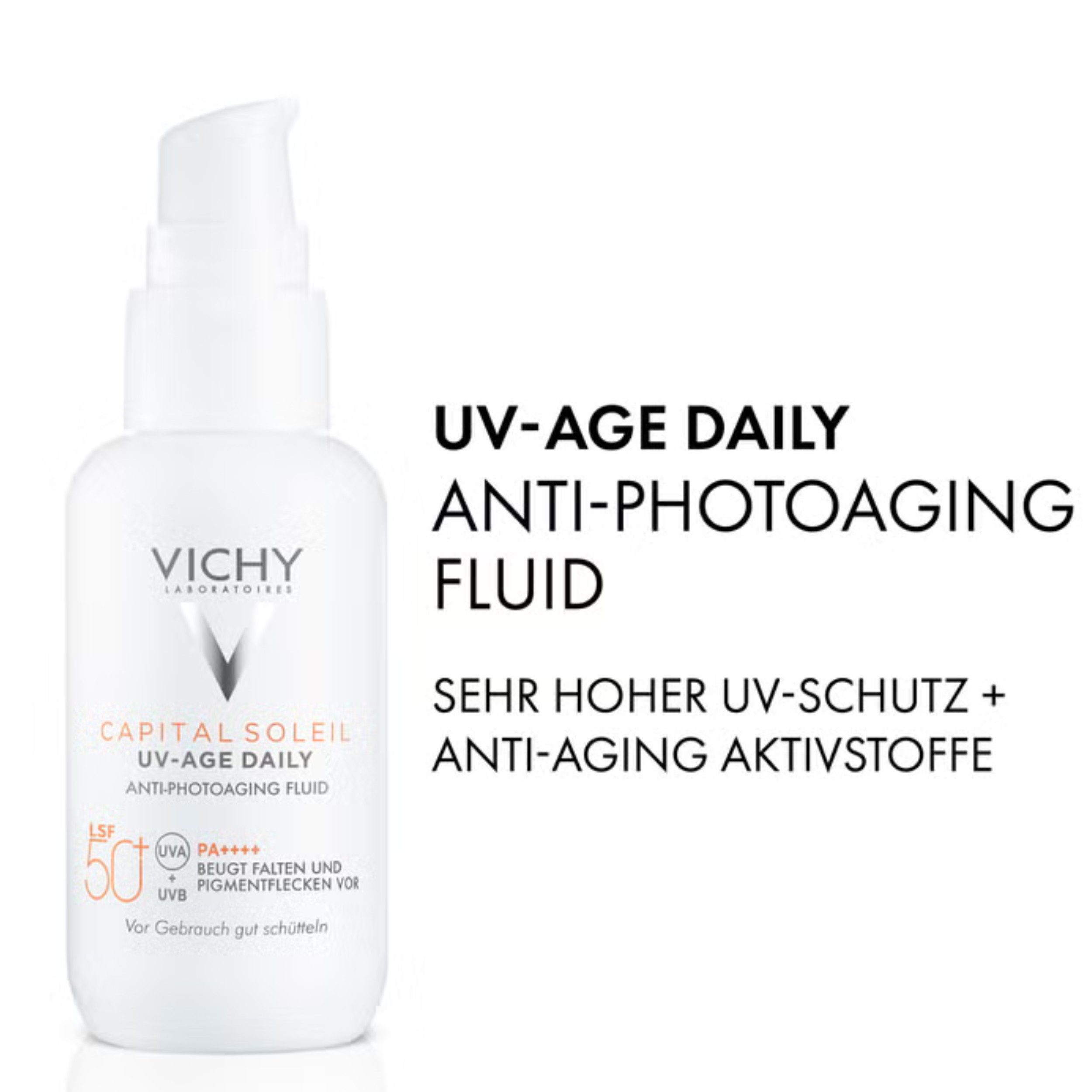 Vichy Sonnenschutzfluid Capital Soleil UV-Age Daily LSF 50+ 40 ml, LSF 50+ Anti-Aging Fluid mit Niacinamid & Peptiden