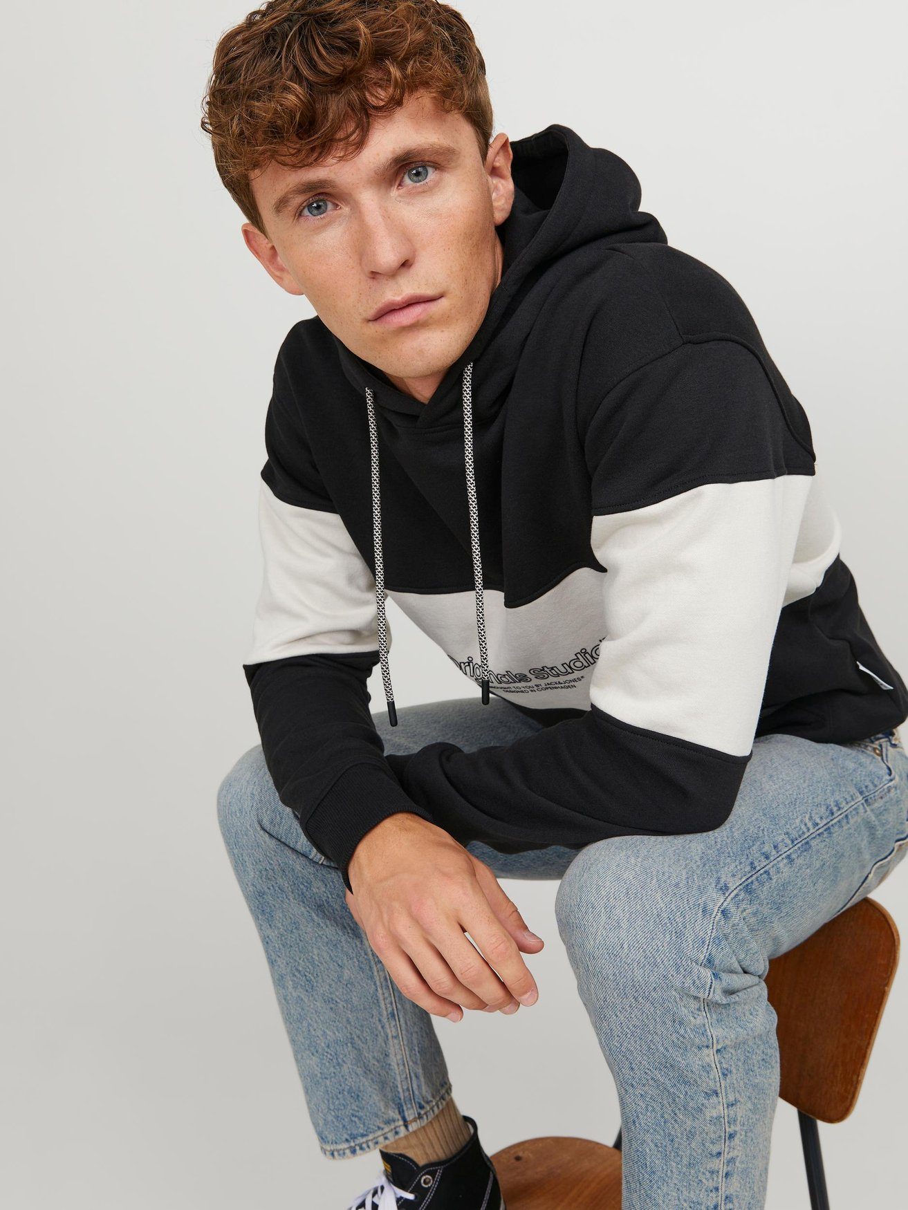 6542 Kapuzenpullover Design Hoodie Schwarz Jones in Jack JORLAKEWOOD Bauchtasche Sweatshirt mit &