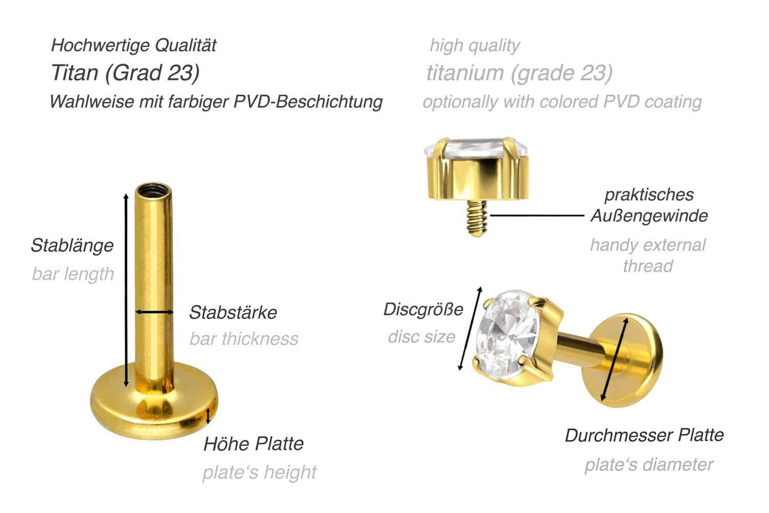 PIERCINGLINE Piercing-Set Titan Labret mit Innengewinde EINGEFASSTES KRISTA günstig online kaufen