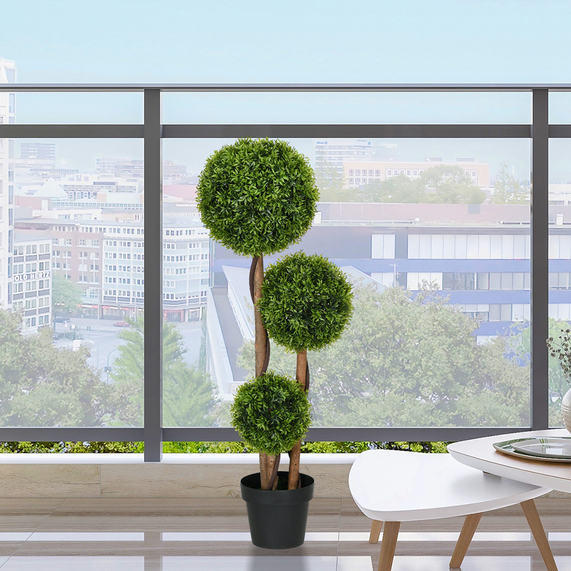 Kunstpflanze Kunstbaum mit Kugeln Buchsbaum, Bambus, HOMCOM, Höhe 110 cm, UV-beständig, im Topf, pflegeleicht