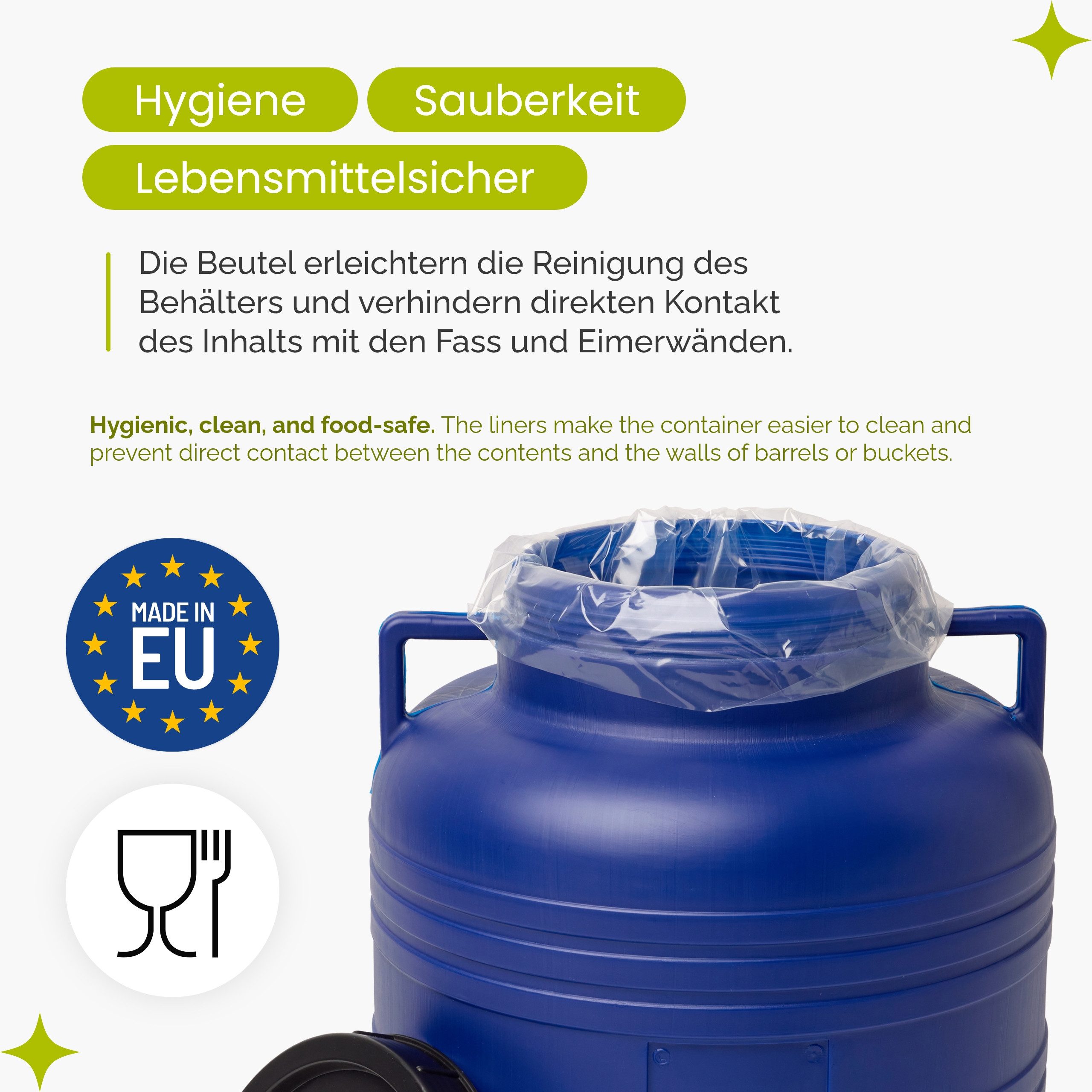 Garronda Wasserreservoir Einlegebeutel Lebensmittelecht PE Beutel für Fass und Eimer GD-0180, 60 l, (10-tlg) – Bild 3 von 5