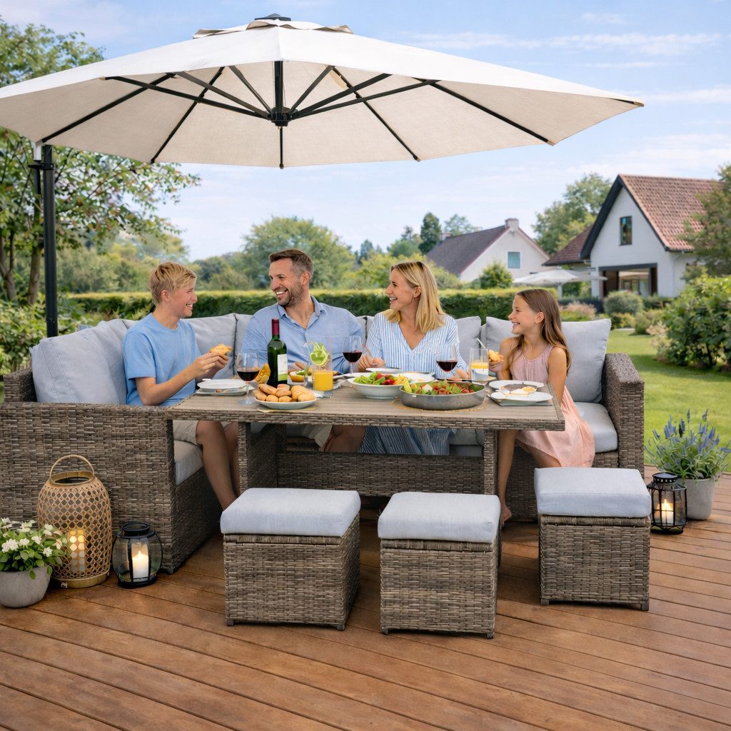 MeXo Loungeset Rattan Gartenmöbel Set 8 Personen Wetterfest, (Esstisch brei günstig online kaufen