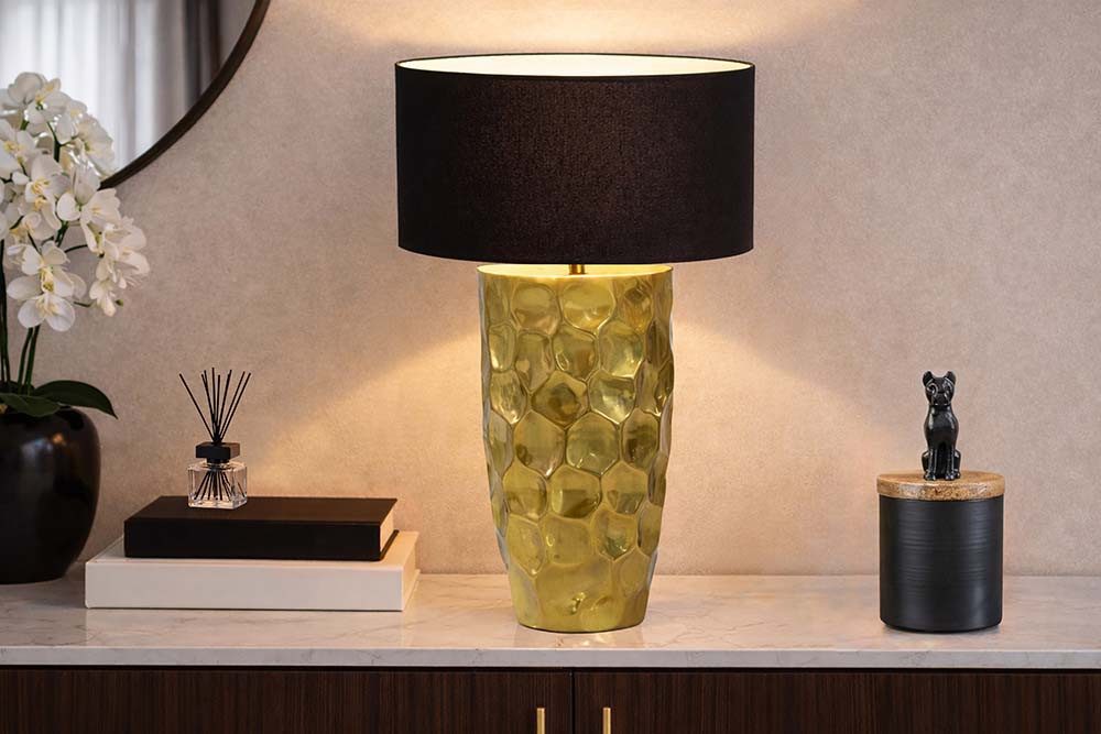 riess-ambiente Tischleuchte AURELIA 55cm gold/schwarz - Hammerschlag-Design, Stoffschirm, Metall, Ein-/Ausschalter, ohne Leuchtmittel, handgefertigt & leicht zu kombieren – ideal für Wohn- & Schlafzimmer
