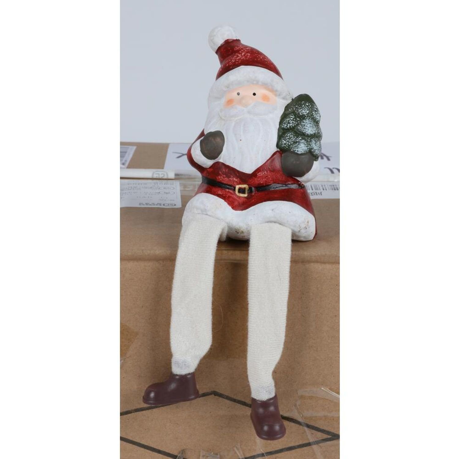 BURI Dekofigur Kantenhocker Weihnachtsmann sitzend Weihnachtsdeko Weihnachtsfigur