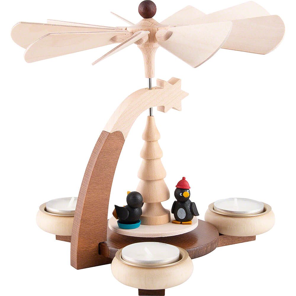 Ullrich Kunsthandwerk Weihnachtspyramide 1-stöckige Pyramide naturfarben mit Pinguinen (19cm) von Ullrich Kunst