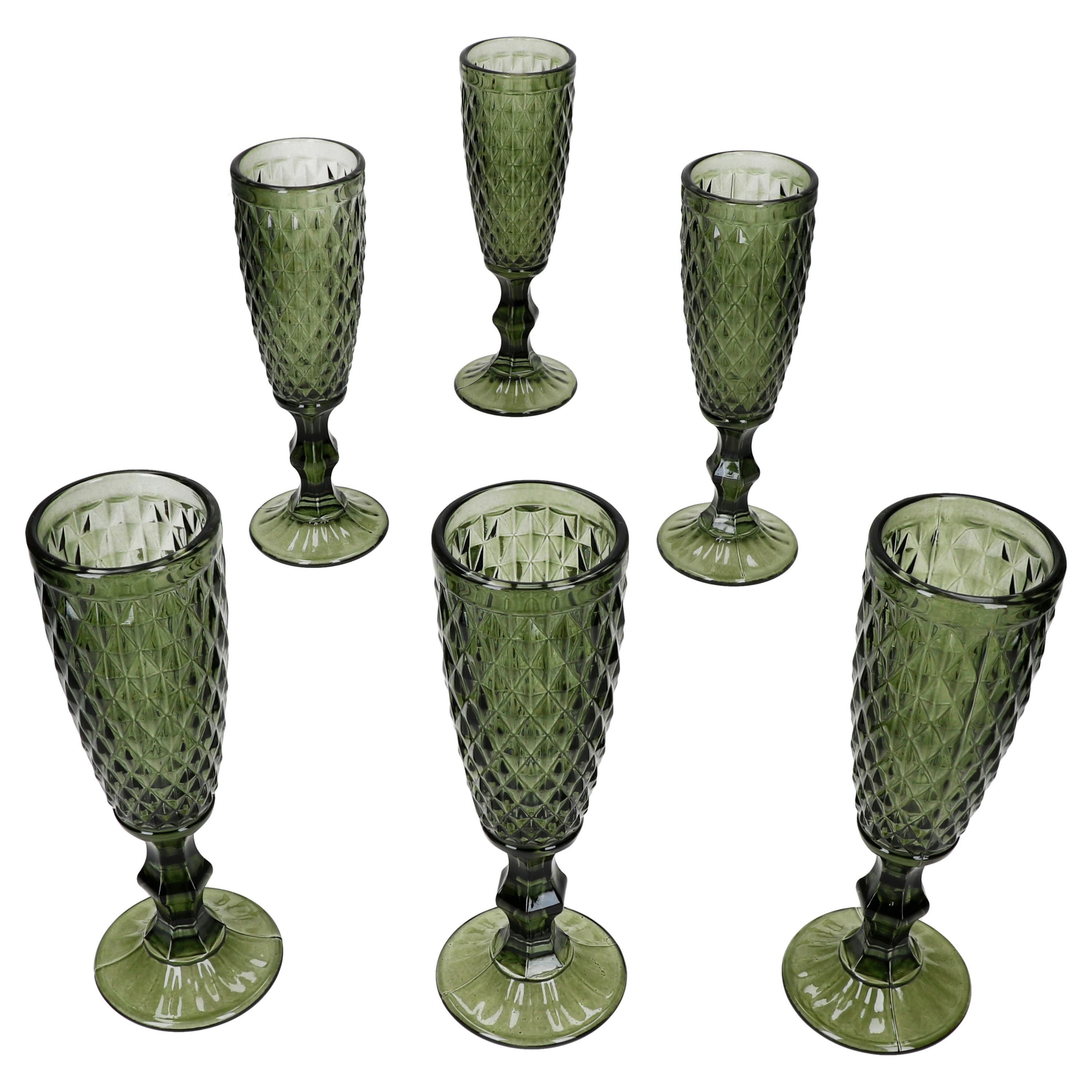MamboCat Sektglas 6x Diamond Sektglas 150ml grün Relief Sektflöte Prosecco Champagner, Glas