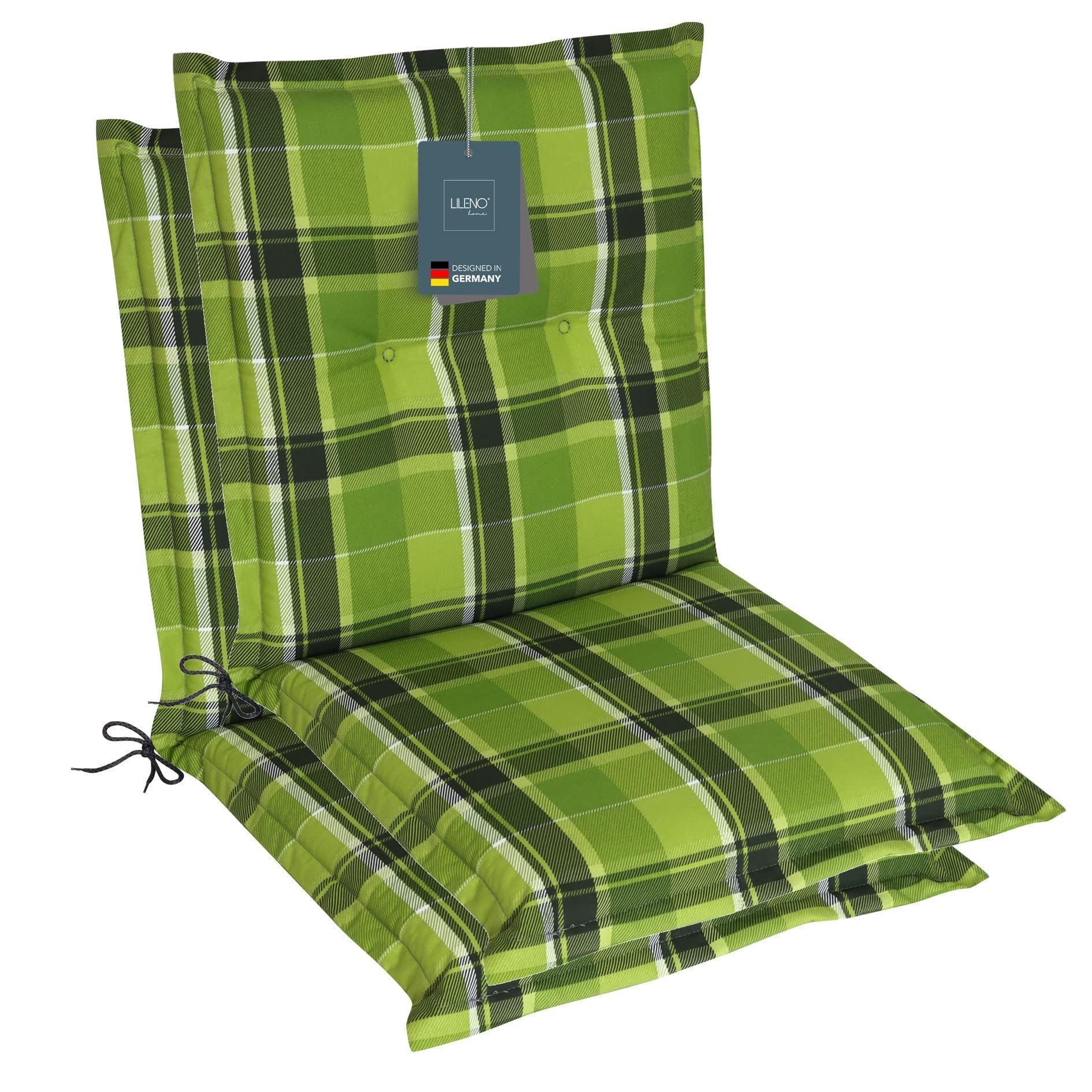 LILENO HOME Polsterauflage Niedriglehner, bequeme Sitzauflage für Gartenstühle, Stuhlkissen, (2 St., 2er Set), Gartenstuhl Auflage Karo Grün, Sitzpolster waschbar