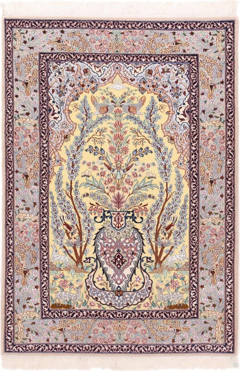 108x154 Isfahan Handgeknüpfter rechteckig, Höhe: Seidenkette Orientteppich, 8 mm Orientteppich Trading, Nain