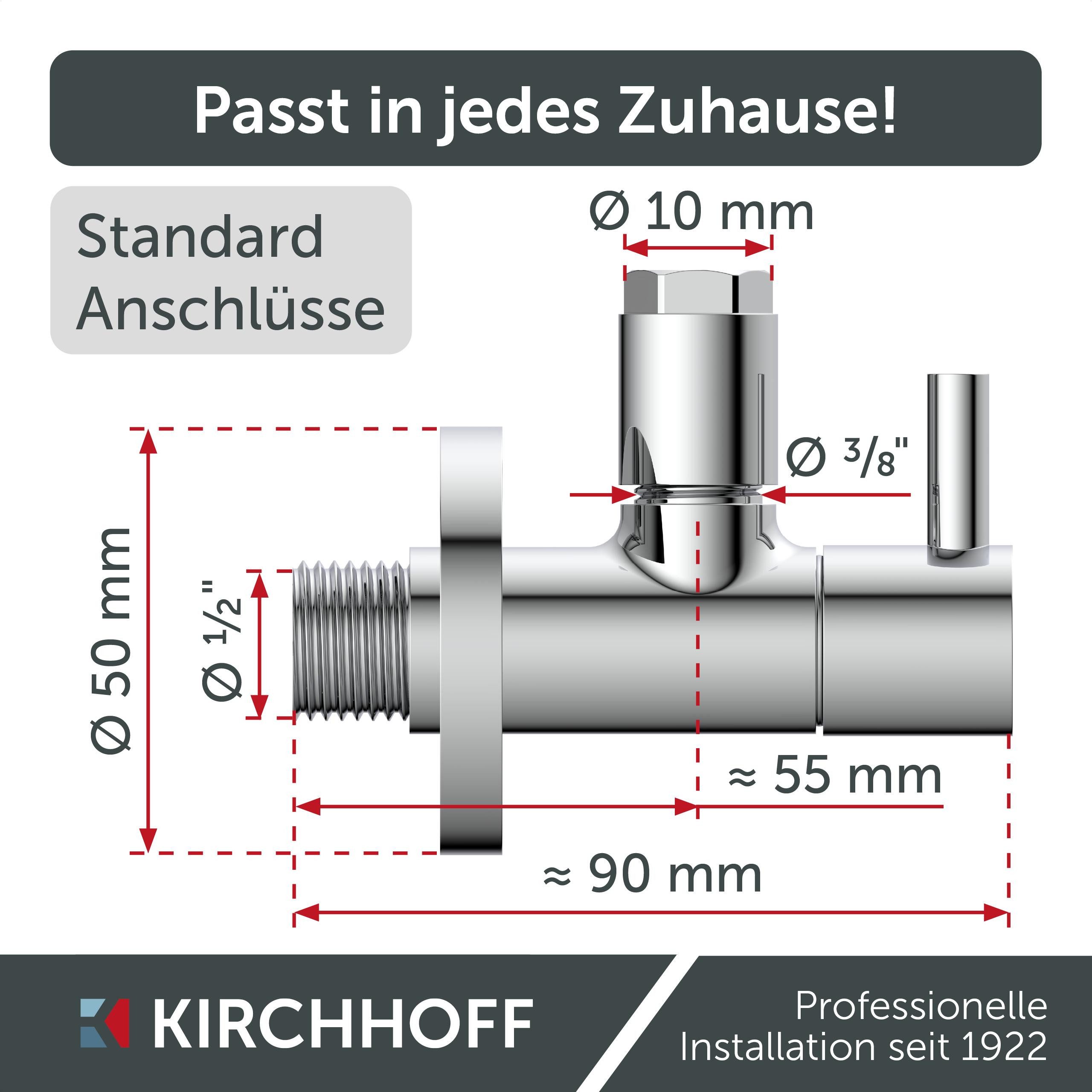 Kirchhoff Eckventil DESIGN, max. 16 bar, Schnellverschluss, Eckregulierventil Kalt- und Warmwasserleitung