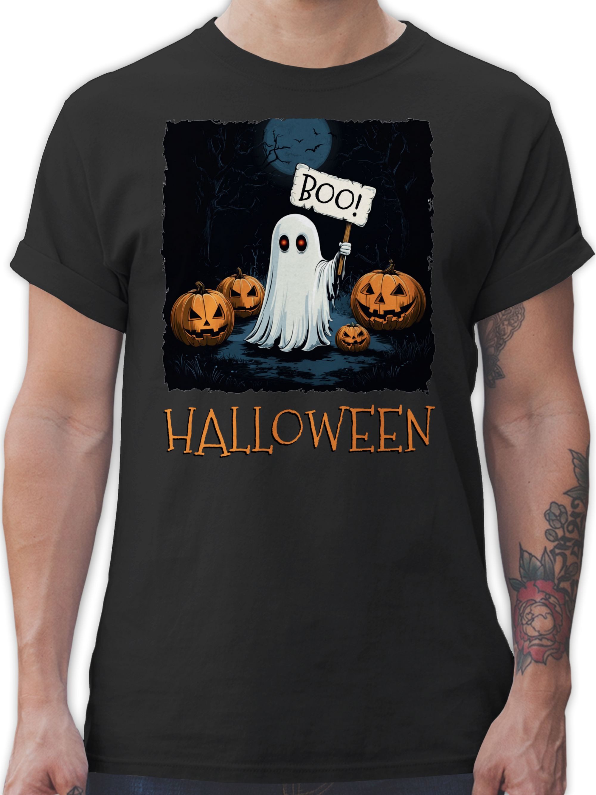 Shirtracer T-Shirt Boo Geist Halloween I Spukwald im Vollmond I Gruselnacht günstig online kaufen