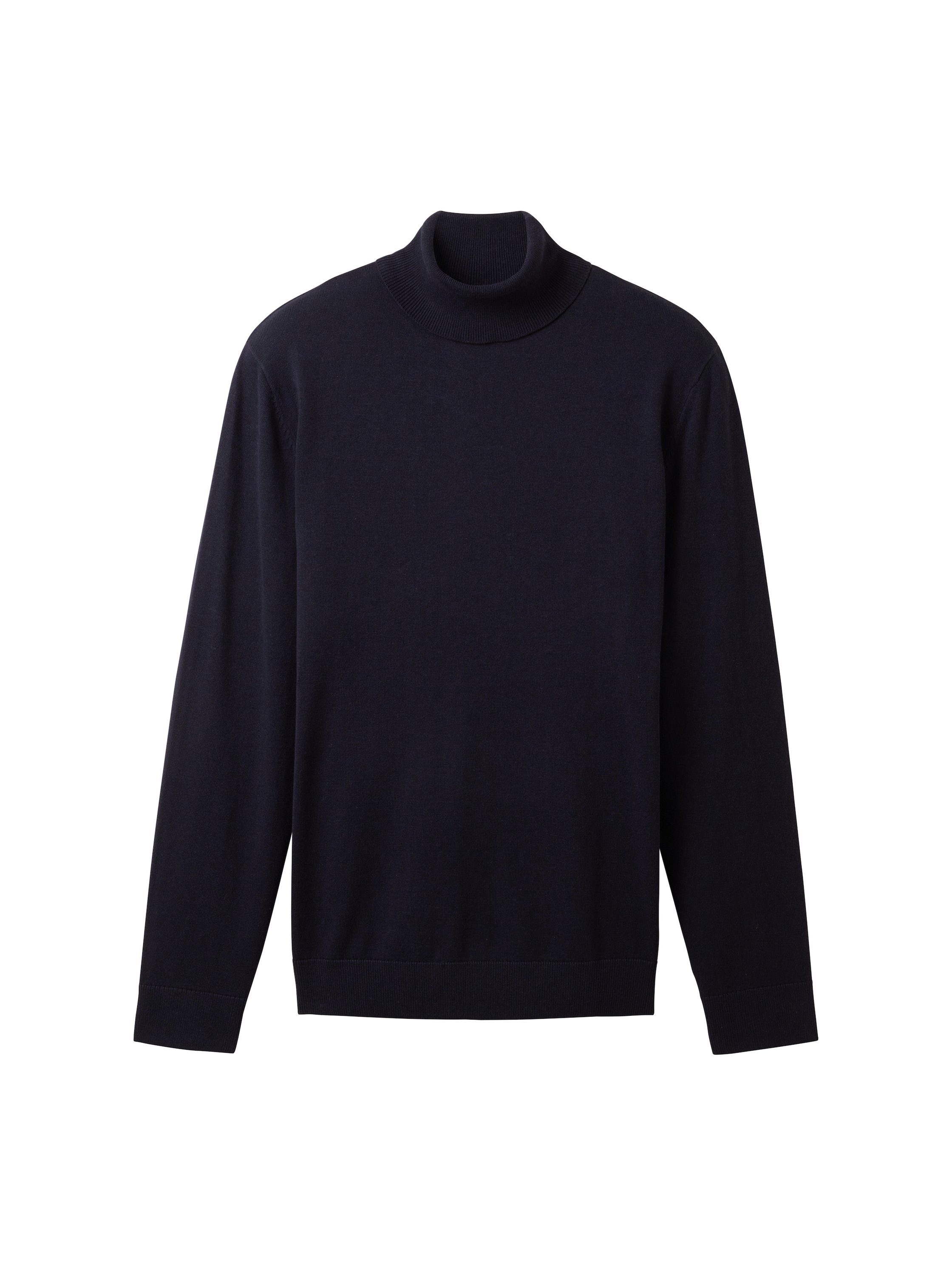 Baumwolle aus navy TOM Rollkragenpullover TAILOR reiner knitted