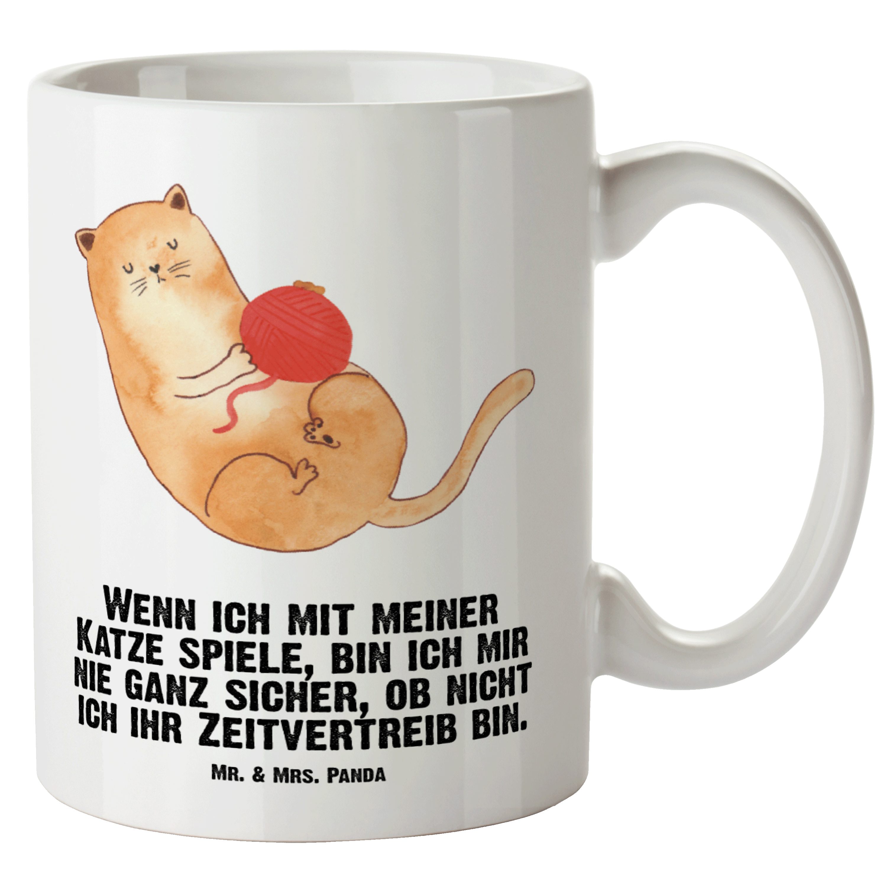 Mr. & Mrs. Panda Tasse Katzen Wollknäul - Weiß - Geschenk, Spiel, XL Tasse, Große Tasse, spü, XL Tasse Keramik