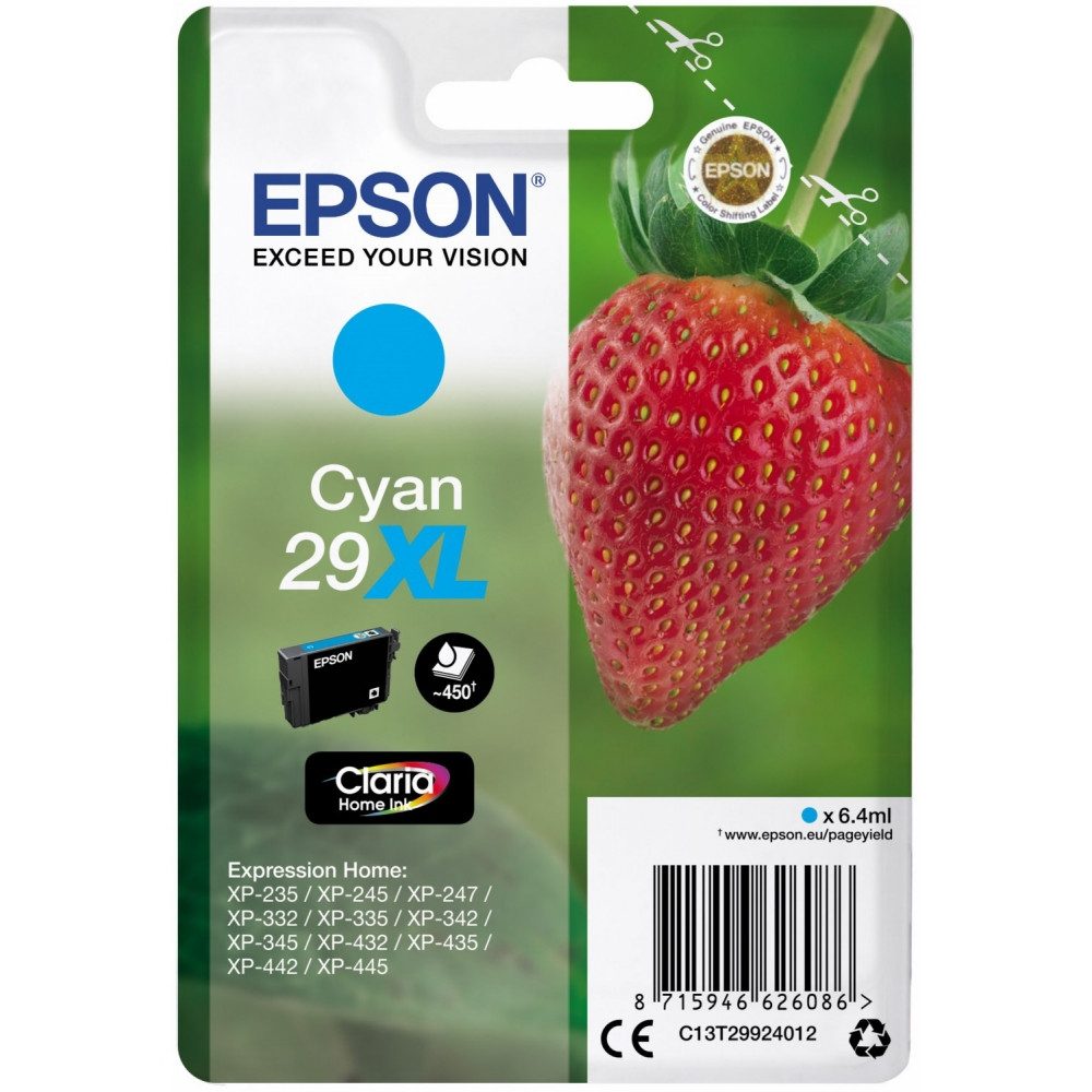 Epson Epson 29XL Claria Home Tintenpatrone cyan - Tintenpatrone Tintenpatrone (Cyan, Laborqualität für brillante Fotos)