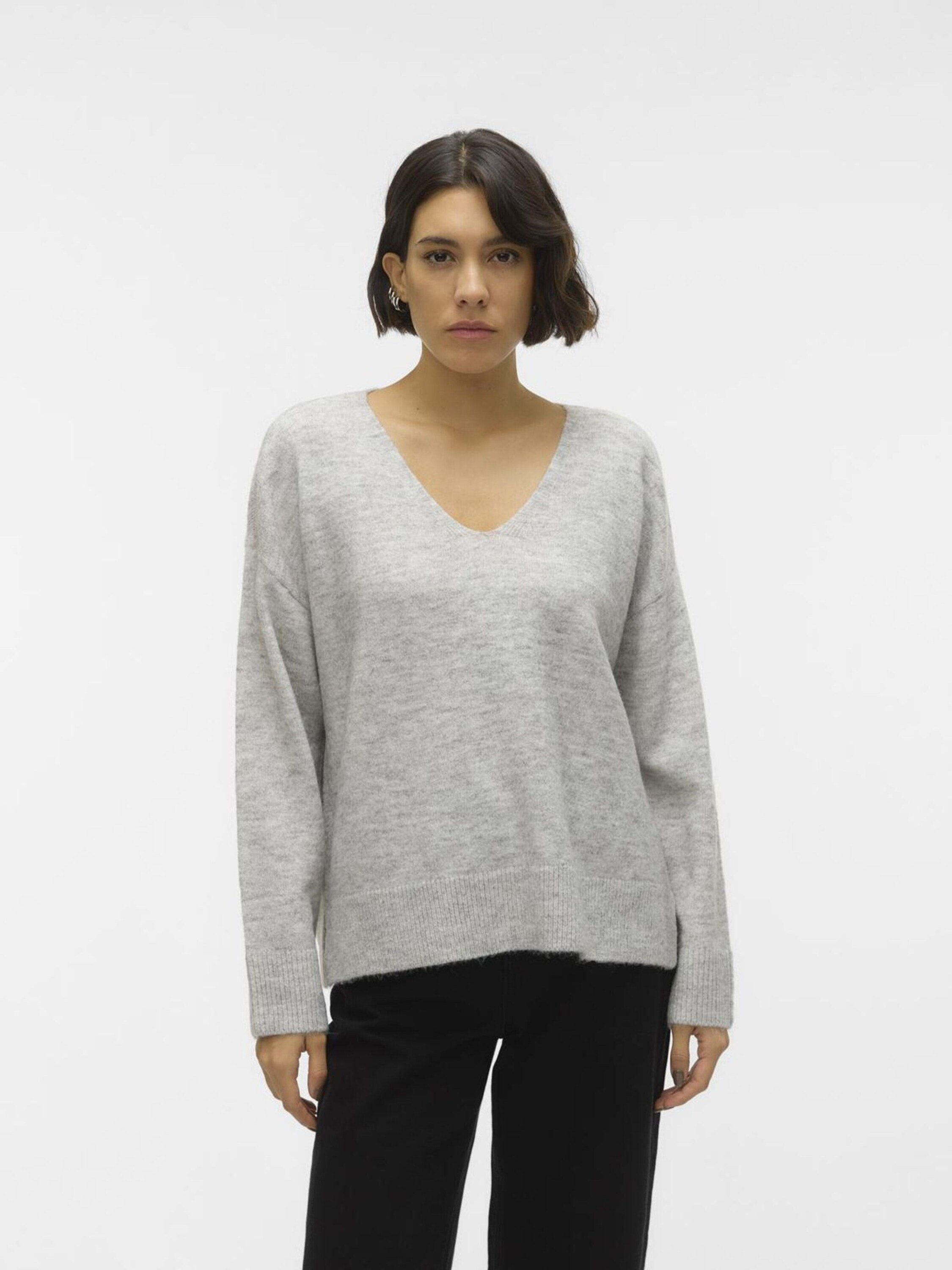VERO MODA Damen Strickpullover – Langärmlig Mit V-Ausschnitt Aus Recyceltem Polyester