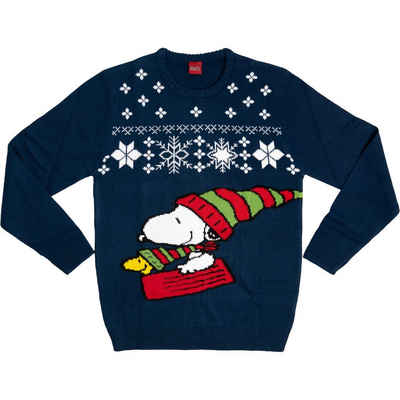 United Labels® Weihnachtssweatshirt »The Peanuts Weihnachtspullover Unisex - Snoopy Winter Strick Pullover Sweatshirt Ugly Christmas Sweater Weihnachten für Herren & Damen Blau«