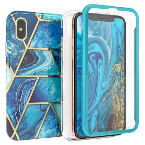 EAZY CASE Handyhülle IMD Fullcover Case für Apple iPhone X / iPhone XS 5,8 Zoll, Schutzfolie Schutzhülle mit Kameraschutz Komplettschutz Backcover Blau