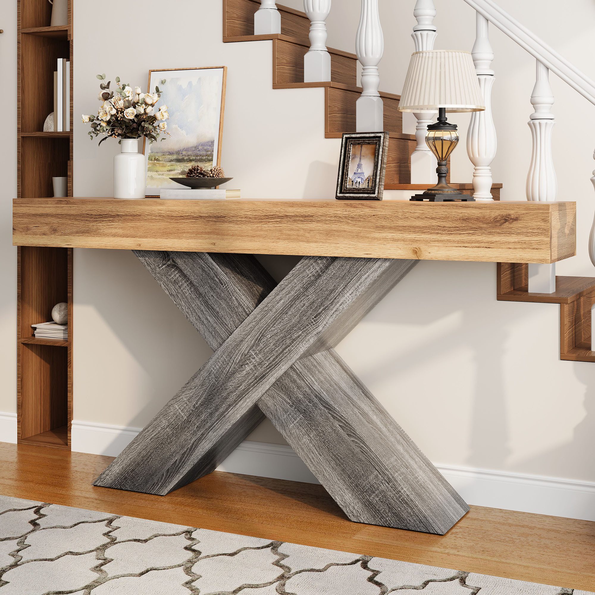 Sideboard 140x80x30 cm in Holzoptik mit X-Gestell