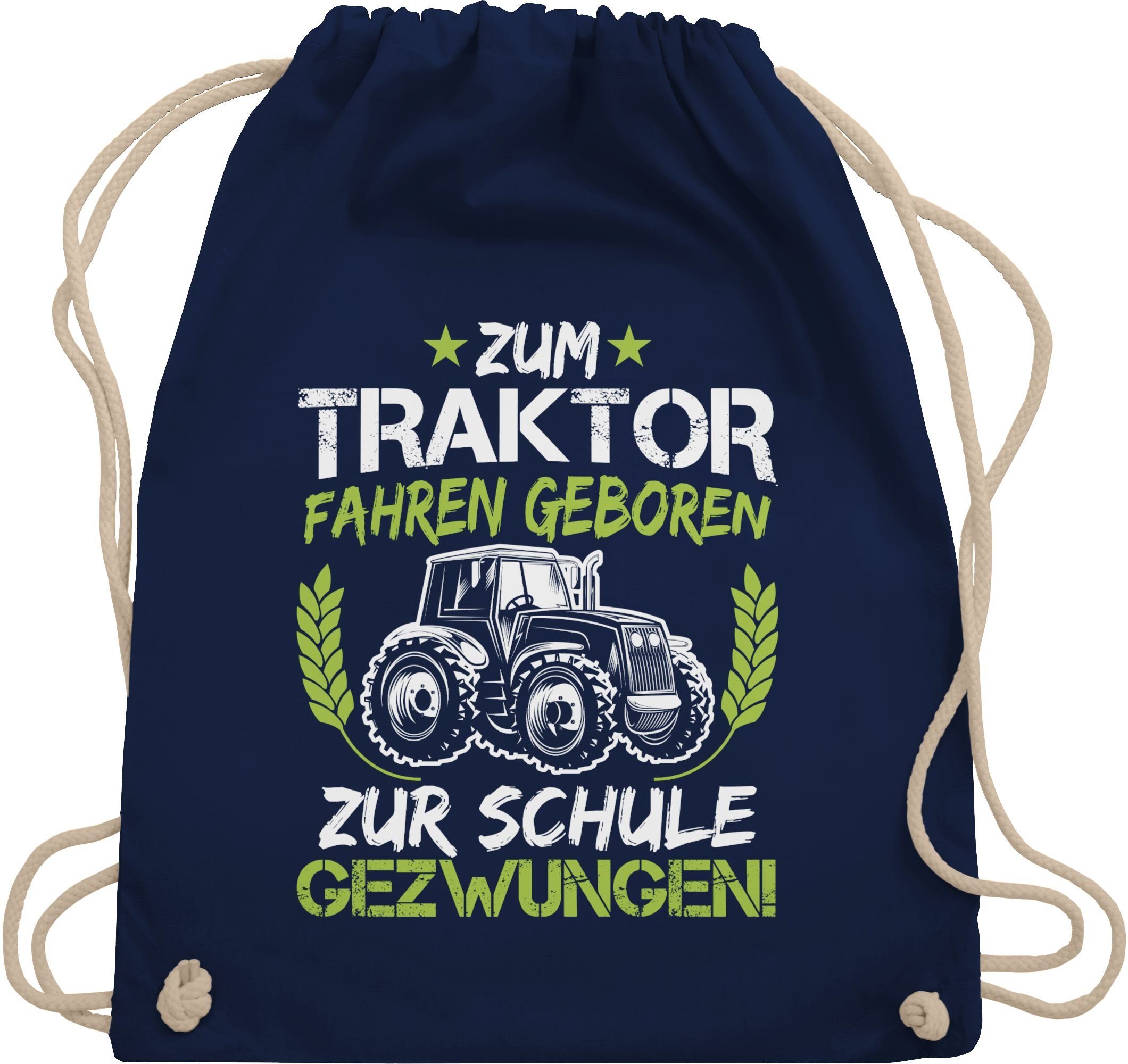Shirtracer Turnbeutel Zum Traktor fahren geboren zur Schule gezwungen Grün/Weiß, Schulanfang & Einschulung Geschenk Turnbeutel