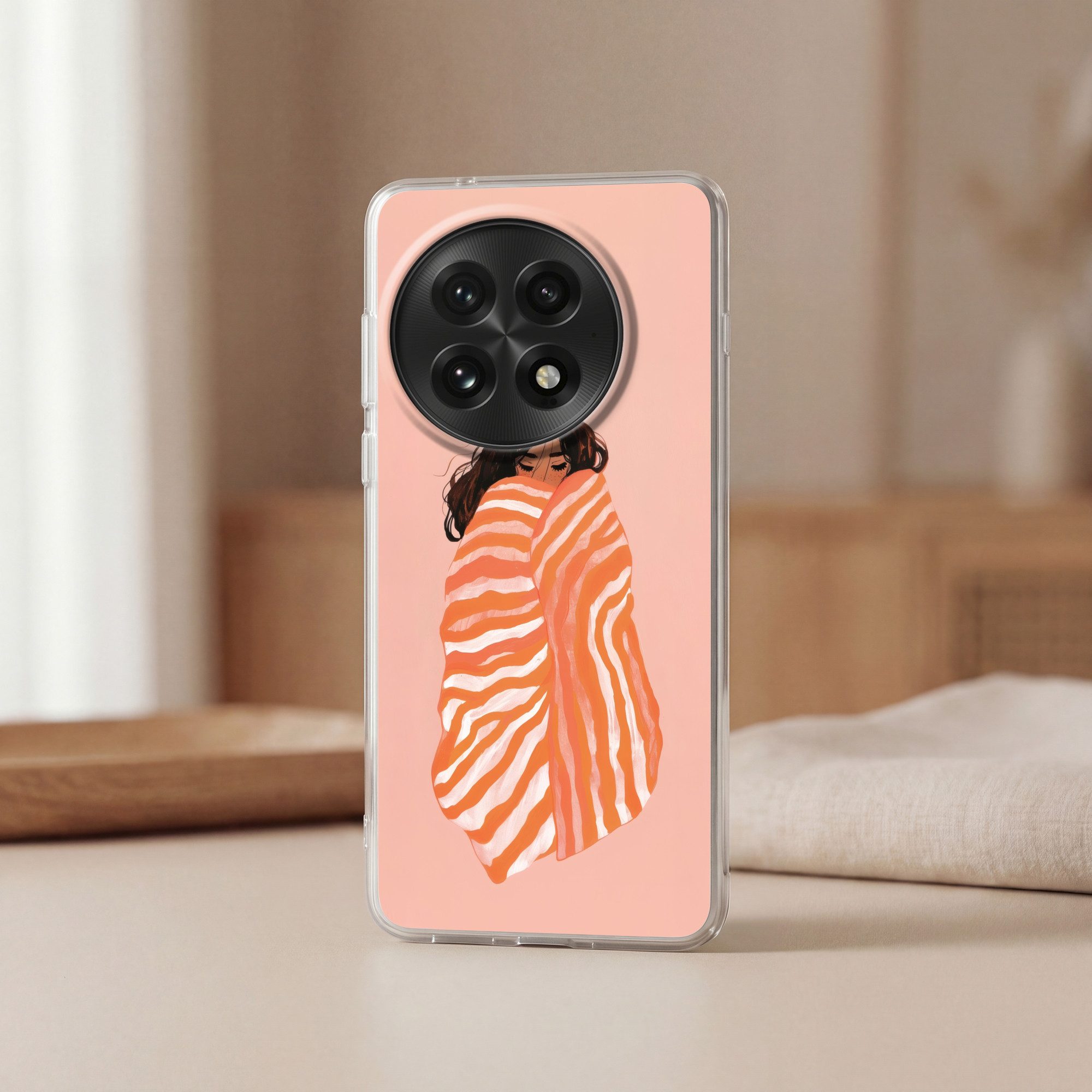 MuchoWow Handyhülle für OnePlus 13 Mädchen - Decke - Gestreift - Orange, Phone Case, Silikon, Schutzhülle Dünn