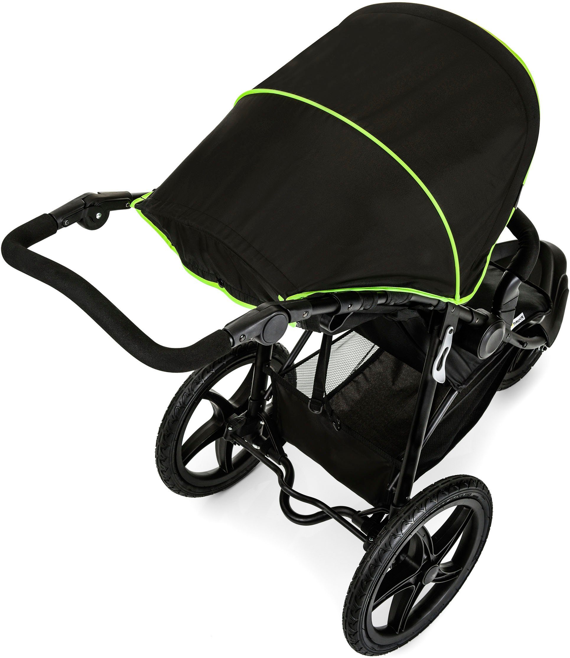 Hauck Runner three-wheeled stroller, black/neon yellow, with swivel and lockable front wheel