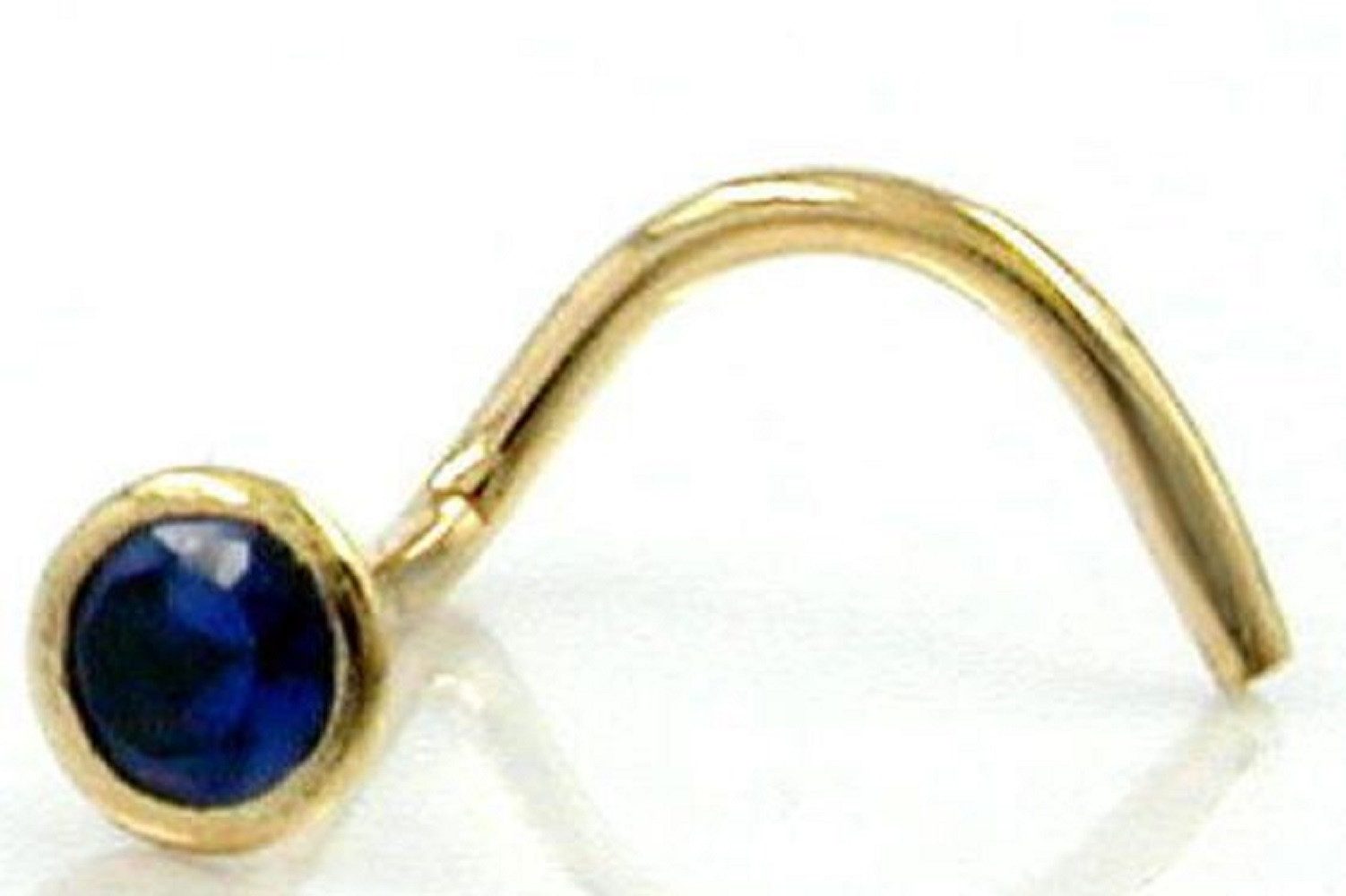 unbespielt Nasenpiercing Nasenstecker 2,5 mm Spirale mit Zirkonia safir-blau 750 Gold, Goldschmuck für Damen und Herren