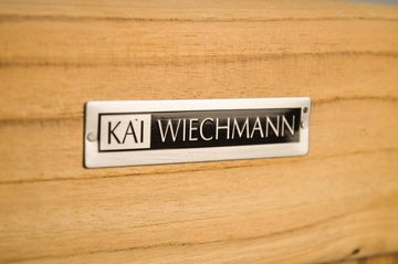 Kai Wiechmann Fußhocker Hochwertige Teak Fußbank 47 x 49 cm als wetterfester Holzhocker, klappbare und unbehandelte Fußstütze aus Teakholz
