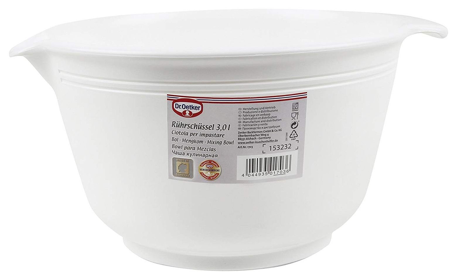 Dr. Oetker Küchenhelfer Rührschüssel Dr. Oetker - Rührschüssel 3L Weiß 1703 Teig- Back- Servier- Schüssel, Kunststoff