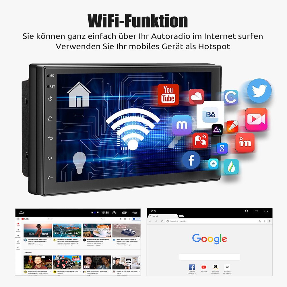 ESSGOO 7 Zoll Doppel 2 DIN Android 14 4+64G Autoradio (Digitalradio (DAB), FM, RDS, FM RDS Bluetooth EQ USB Apple Carplay Android Auto GPS Navi WIFI) – Bild 5 von 5