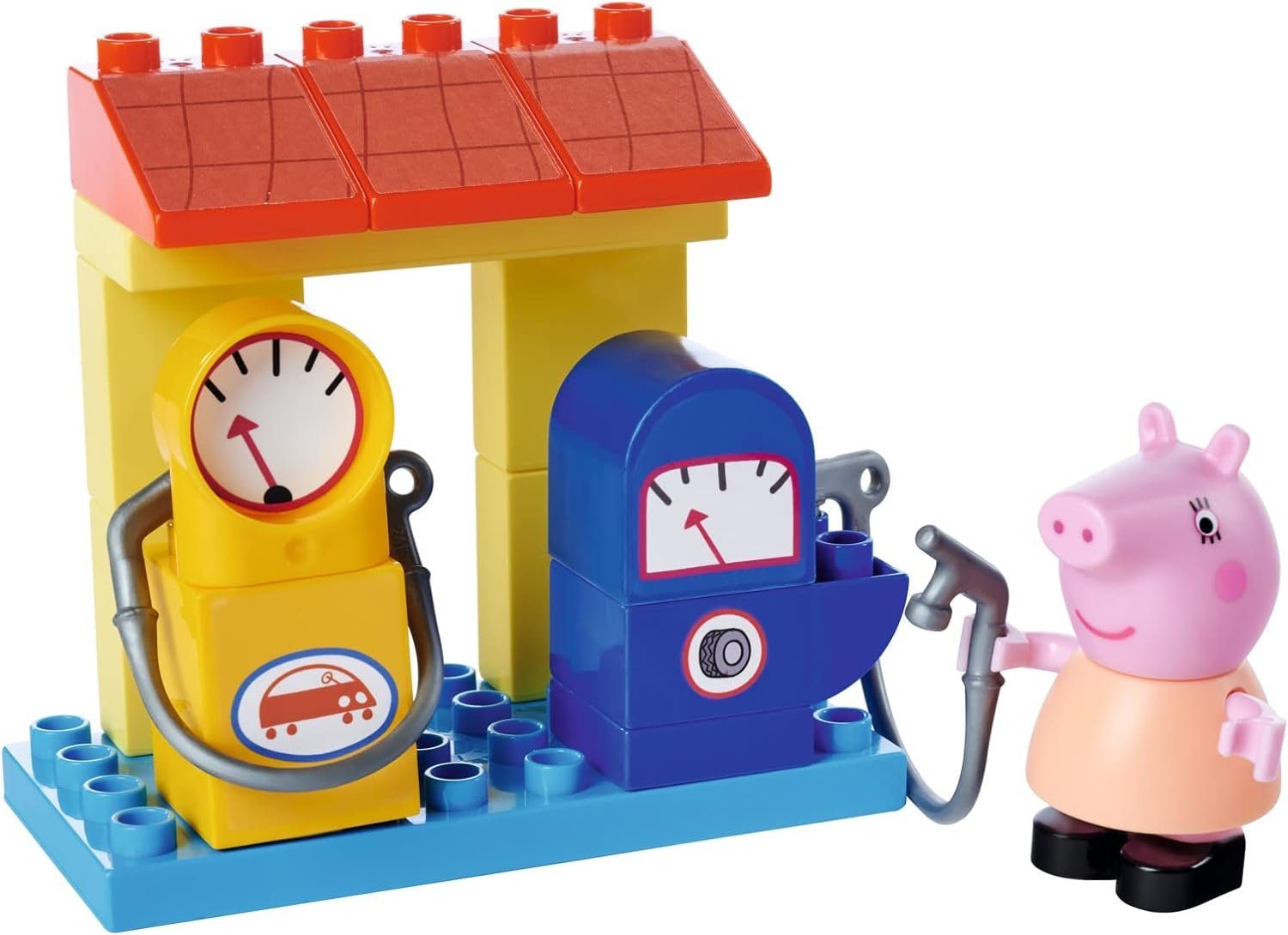 Tankstelle Peppa Peppa Figuren und Lernspielzeug und Spielfiguren, Set 2 Tankstelle Wutz mit Auto, Auto, Pig 2 Klemmbaustein-Set
