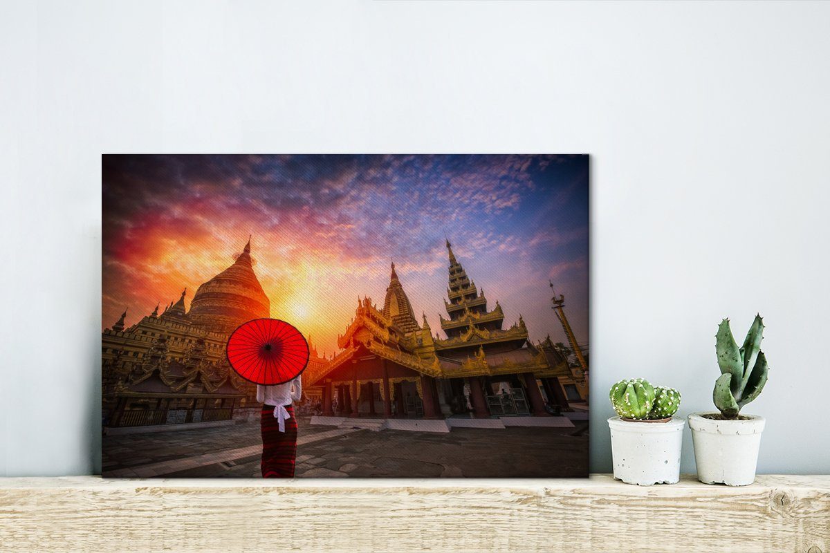 Himmel Aufhängefertig, in St), cm Yangon, OneMillionCanvasses® Bunter 30x20 Wanddeko, Goldenen Wandbild über Leinwandbilder, Myanmar, (1 Pagode der Leinwandbild