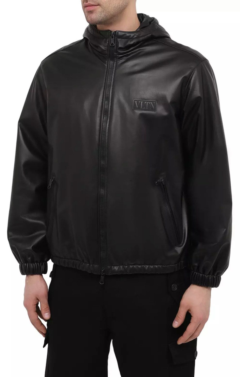 Valentino Lederjacke Bomberjacke Blouson Jacke mit Kapuze L VLTN-Logo als Patch, Zwei-Wege-Reißverschluss, höchster Handwerkskunst