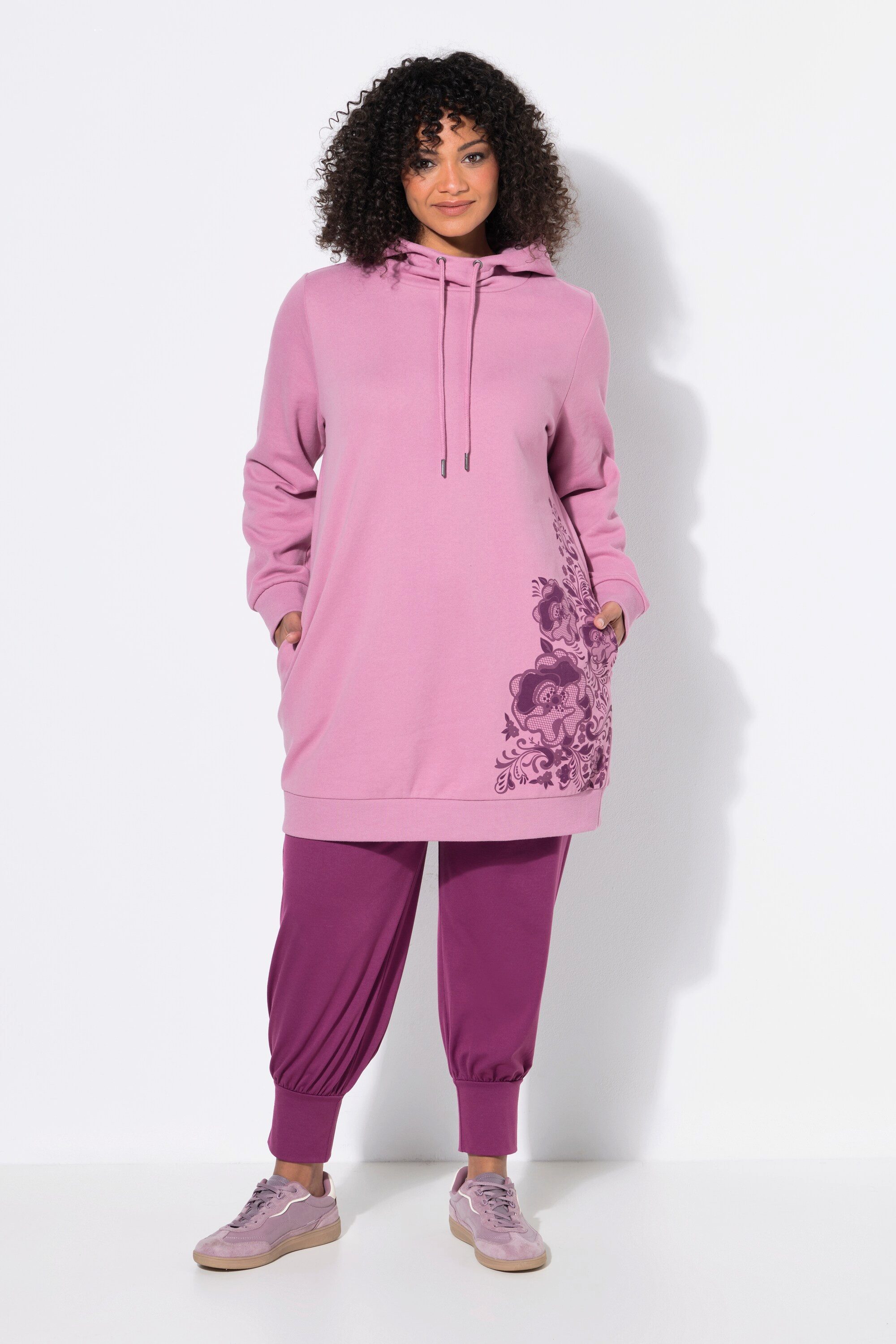 Ulla Popken Sweatshirt Hoodie Blüte Oversized Kapuze Langarm
