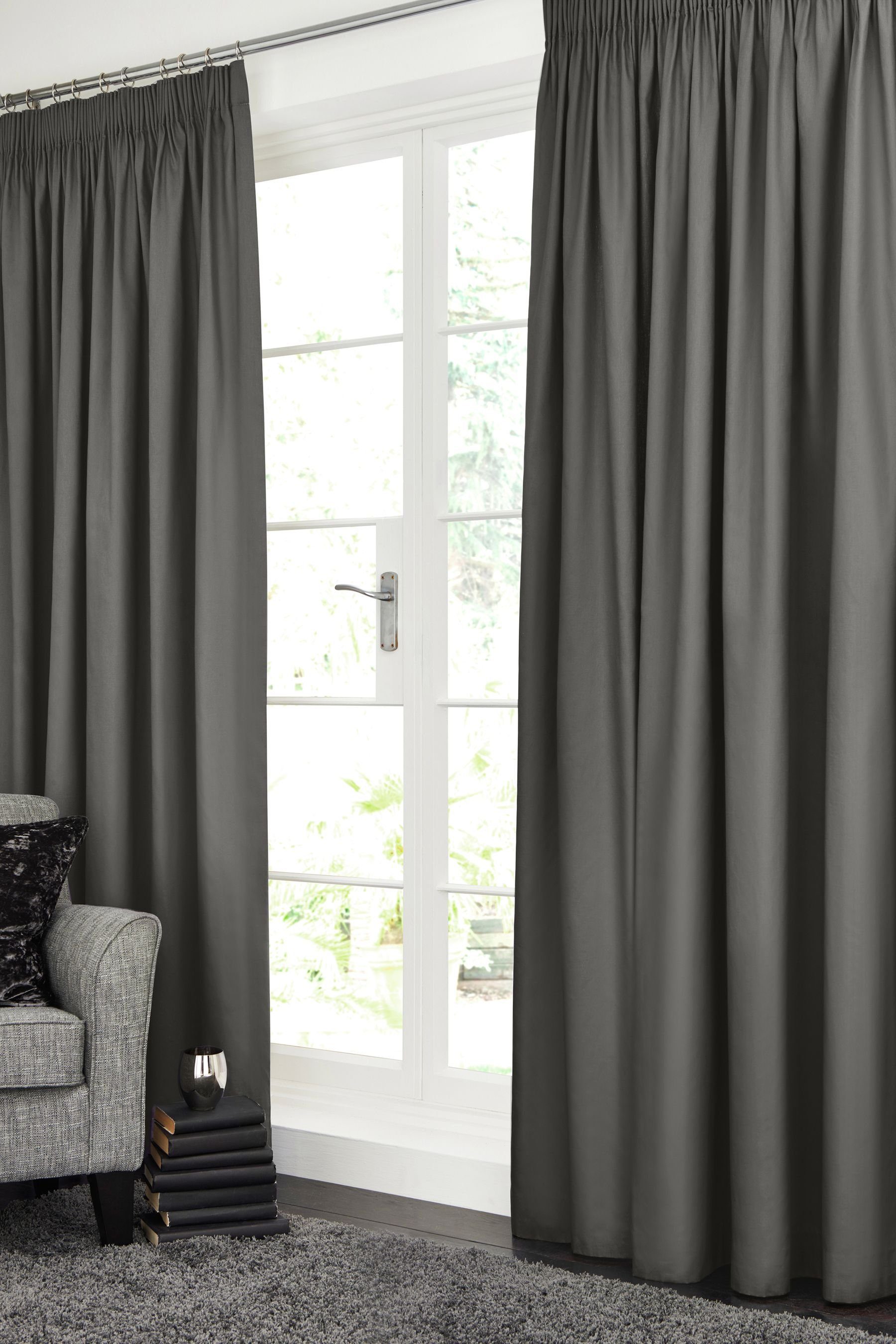 Vorhang Vorhänge Grey Charcoal Baumwolle-Bleistiftfalte gefüttert, Next, (3 St) aus