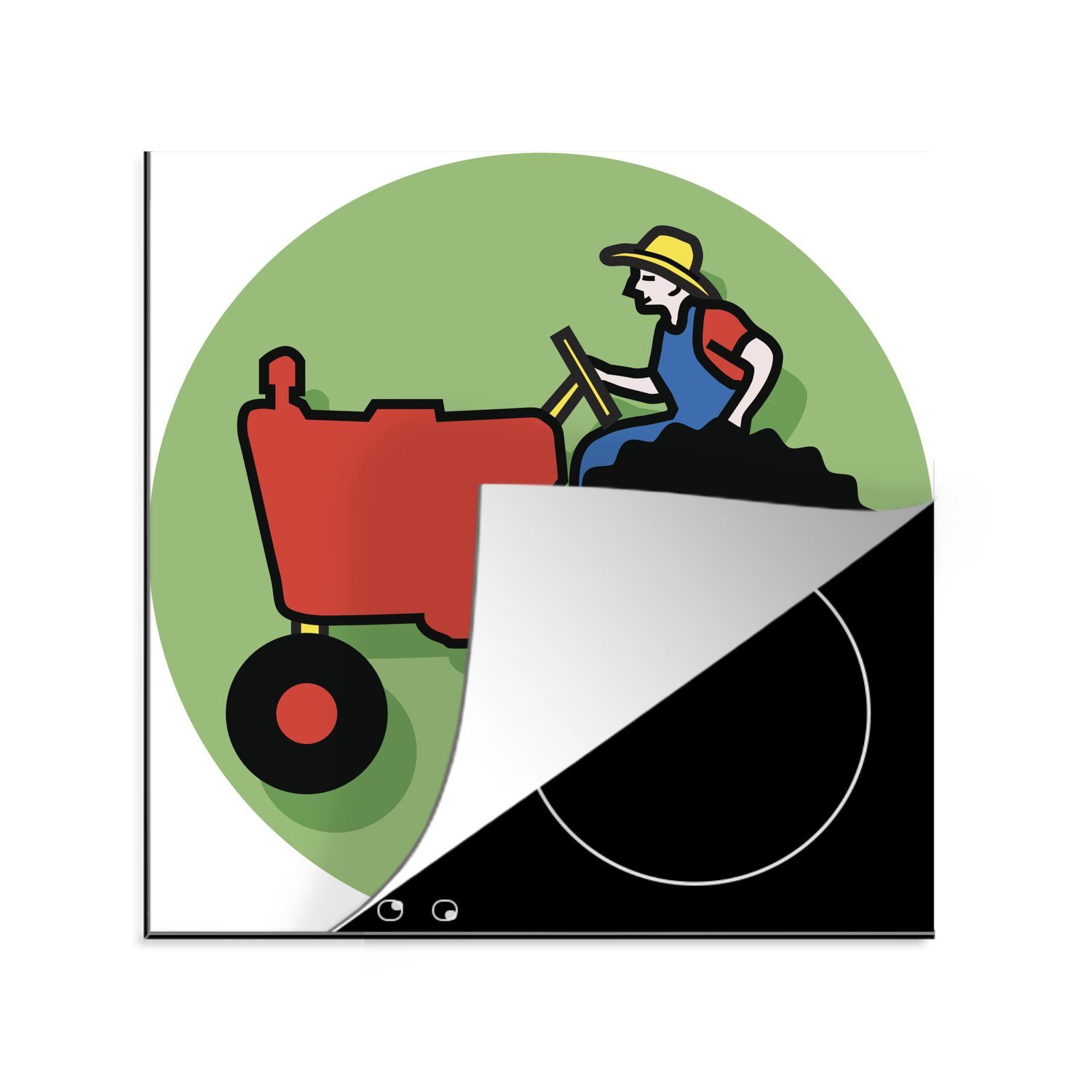 MuchoWow Herdblende-/Abdeckplatte Traktor - Landwirt - Rot, Vinyl, (1 tlg), 78x78 cm, Ceranfeldabdeckung, Arbeitsplatte für küche