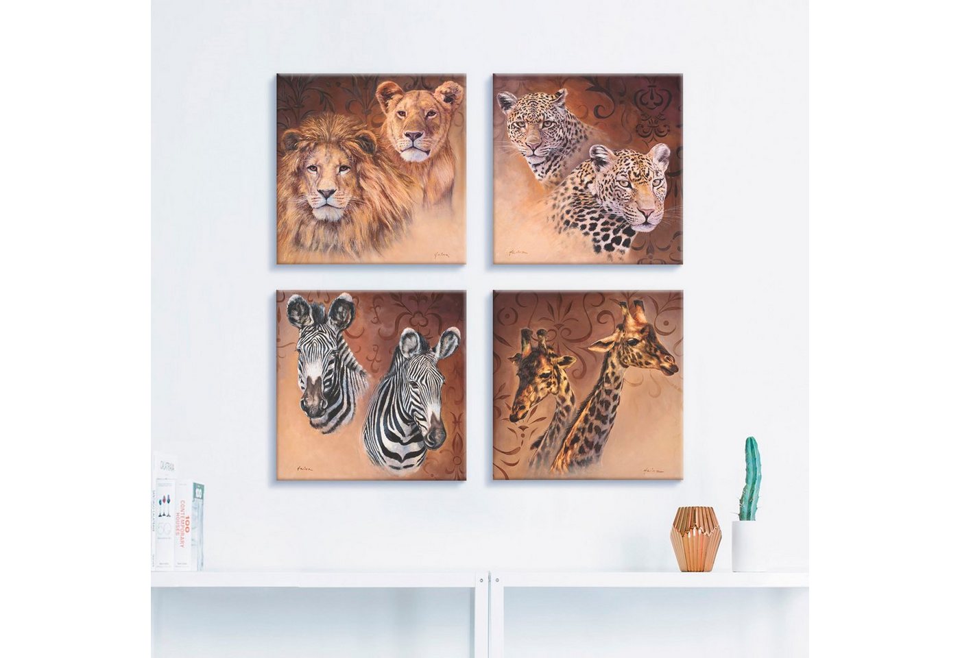 Artland Leinwandbild »Löwen Leoparden Zebra Giraffen«, Wildtiere (4 Stück)-HomeTrends