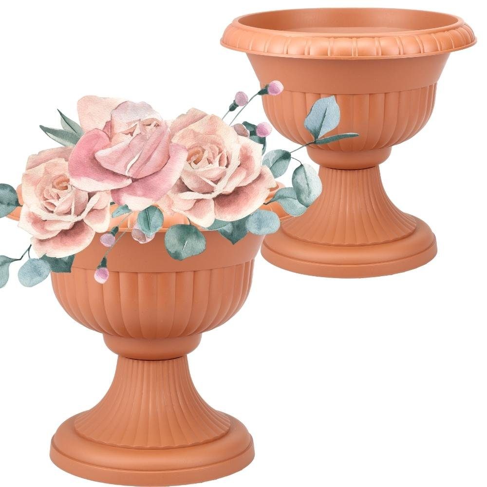 GarPet Blumentopf Blumentopf mit Ständer Blumensäule Standfuß Pflanztopf Blumenständer Terracotta