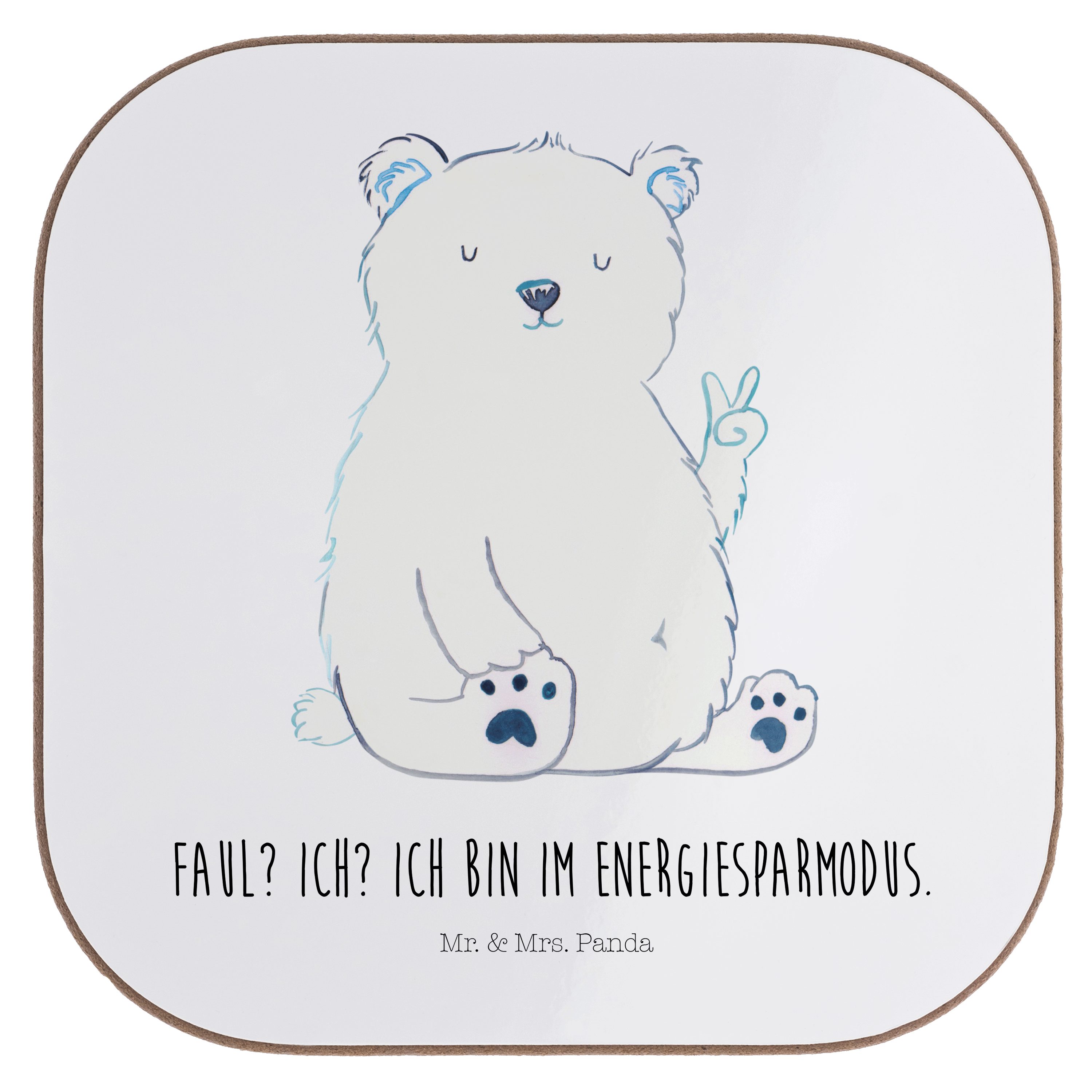Mr. & Mrs. Panda Getränkeuntersetzer Eisbär Faul - Weiß - Geschenk, Getränkeuntersetzer, Teddy, Relaxen, U, 1-tlg.