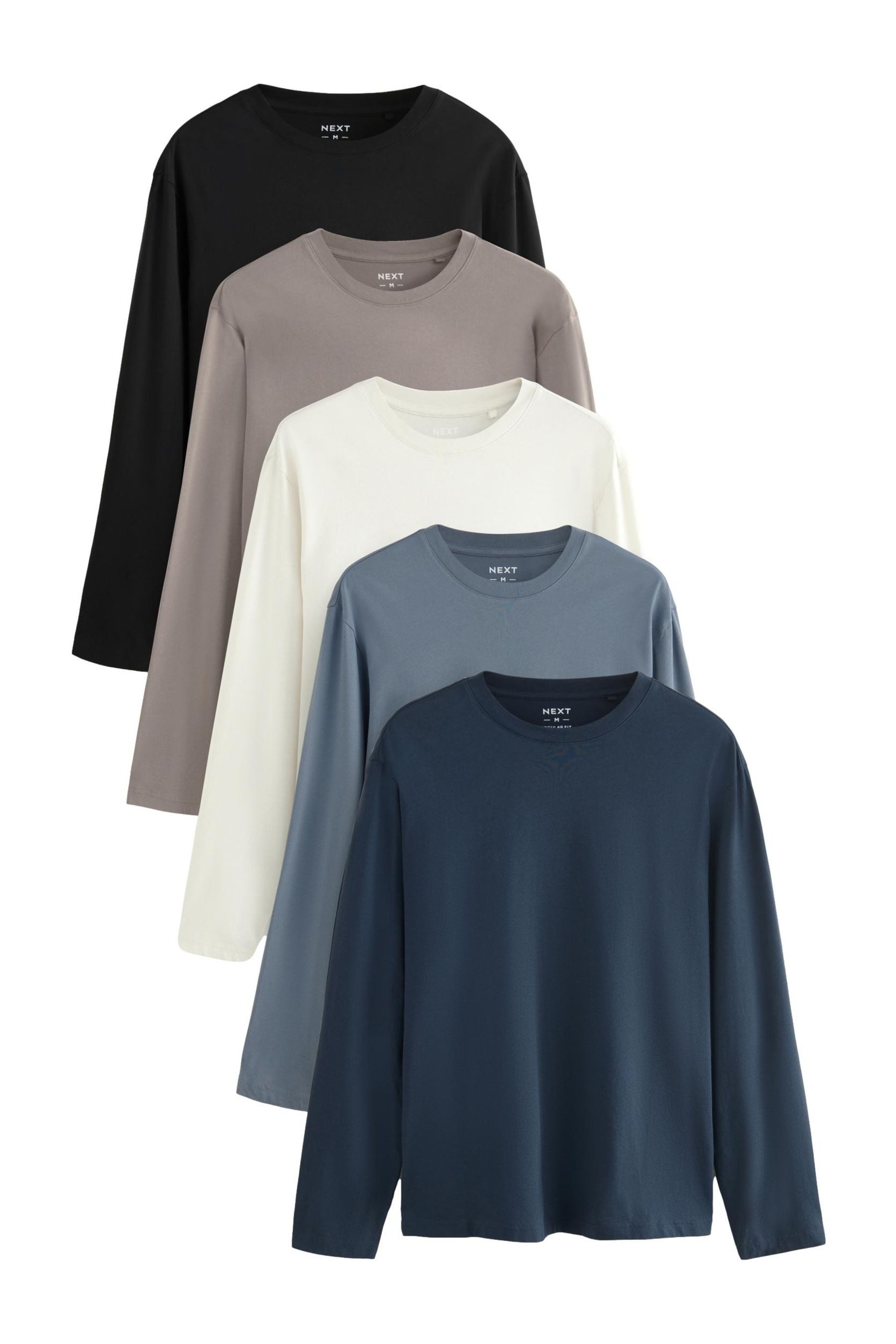 T-Shirt 5er-Pack Langarmshirts aus 100 % Baumwolle